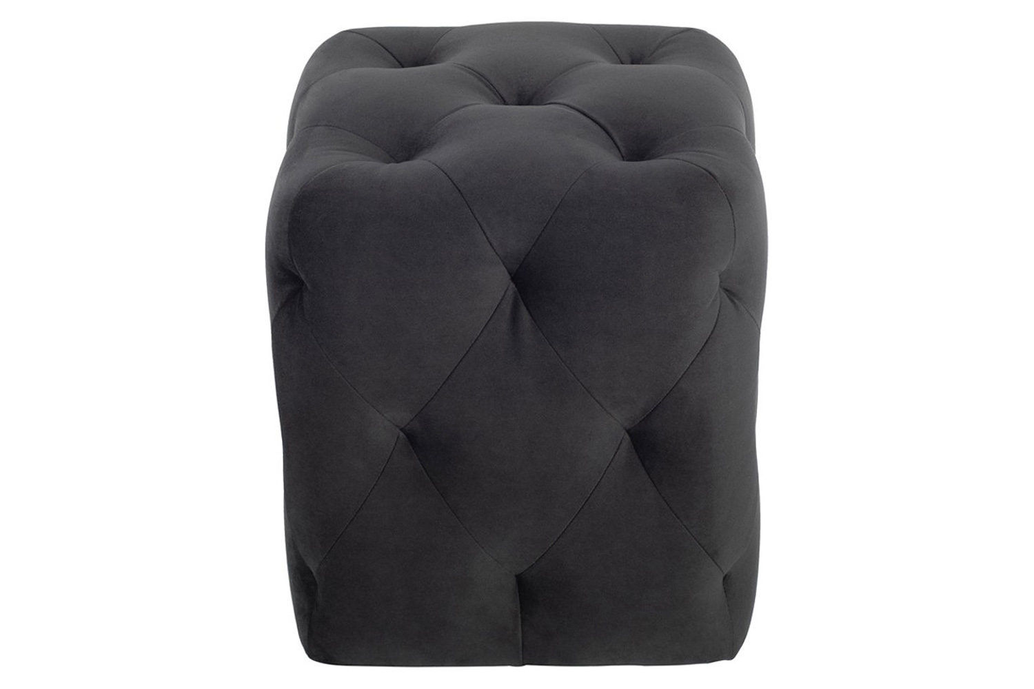 Nuevo™ Tufty Ottoman - Shadow Gray Velour, Matte Black Legs, L15'' x W15'' x H17''