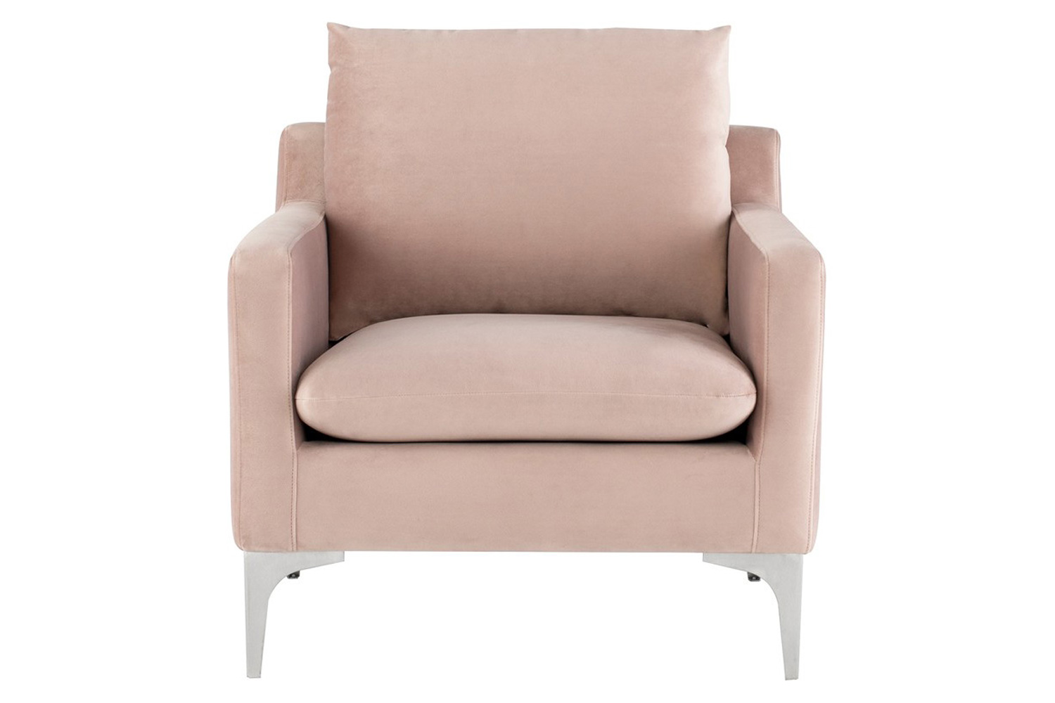 Nuevo™ Anders Occasional Chair - Blush Velour Color, Brushed Stainless Legs