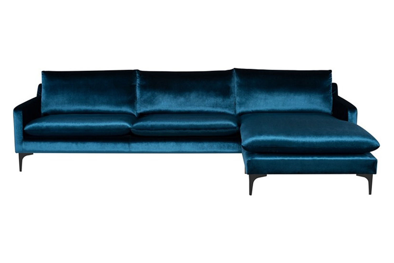 Nuevo™ Anders Sectional - Midnight Blue Velour Color, Matte Black Legs