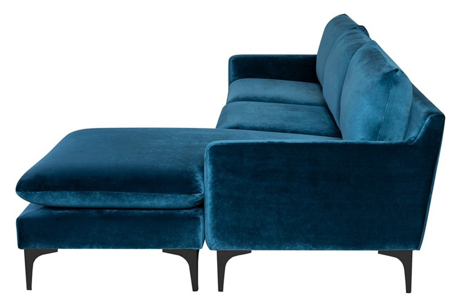 Nuevo™ Anders Sectional - Midnight Blue Velour Color, Matte Black Legs