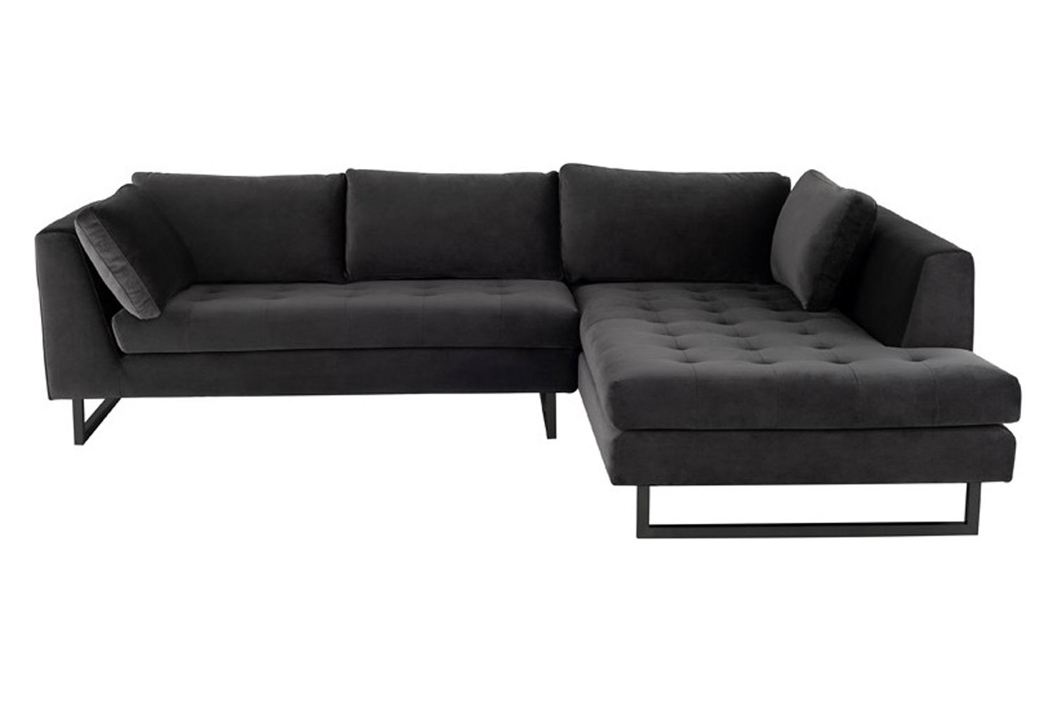 Nuevo™ Janis Sectional - Shadow Gray Velour Seat, Matte Black Steel Legs, Right Chaise