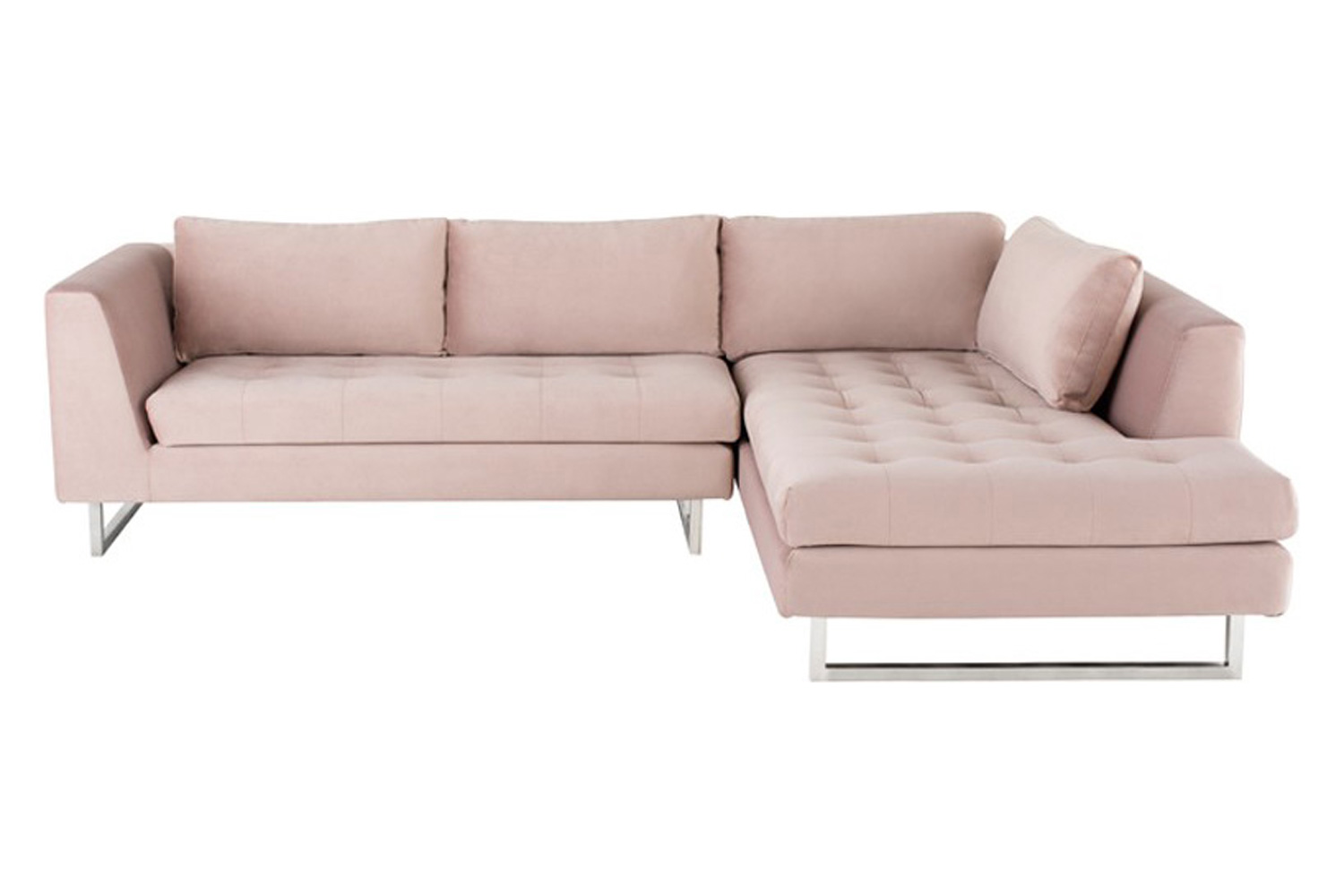 Nuevo™ Janis Sectional - Blush Velour Seat, Brushed Stainless Legs, Right Chaise