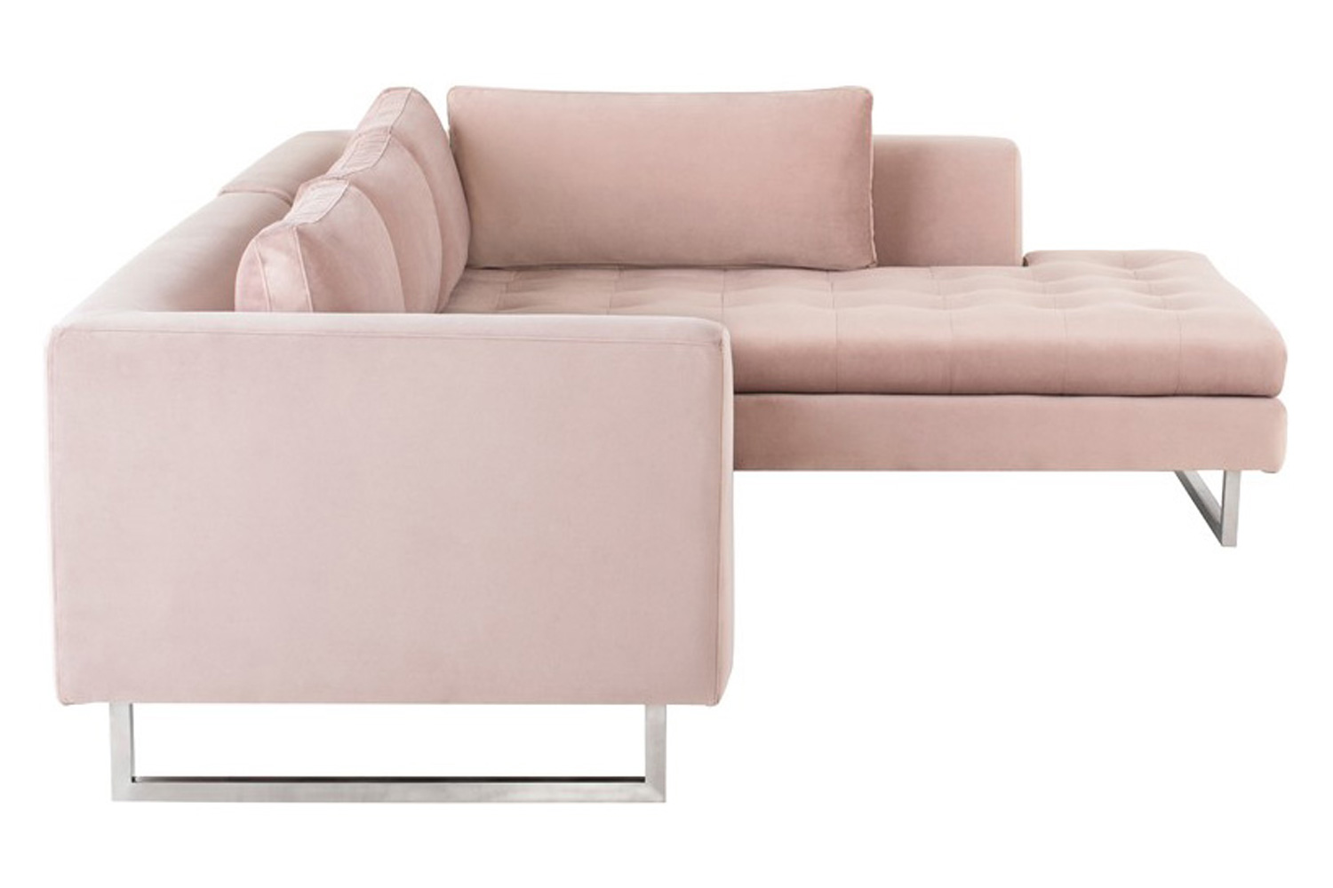 Nuevo™ Janis Sectional - Blush Velour Seat, Brushed Stainless Legs, Right Chaise