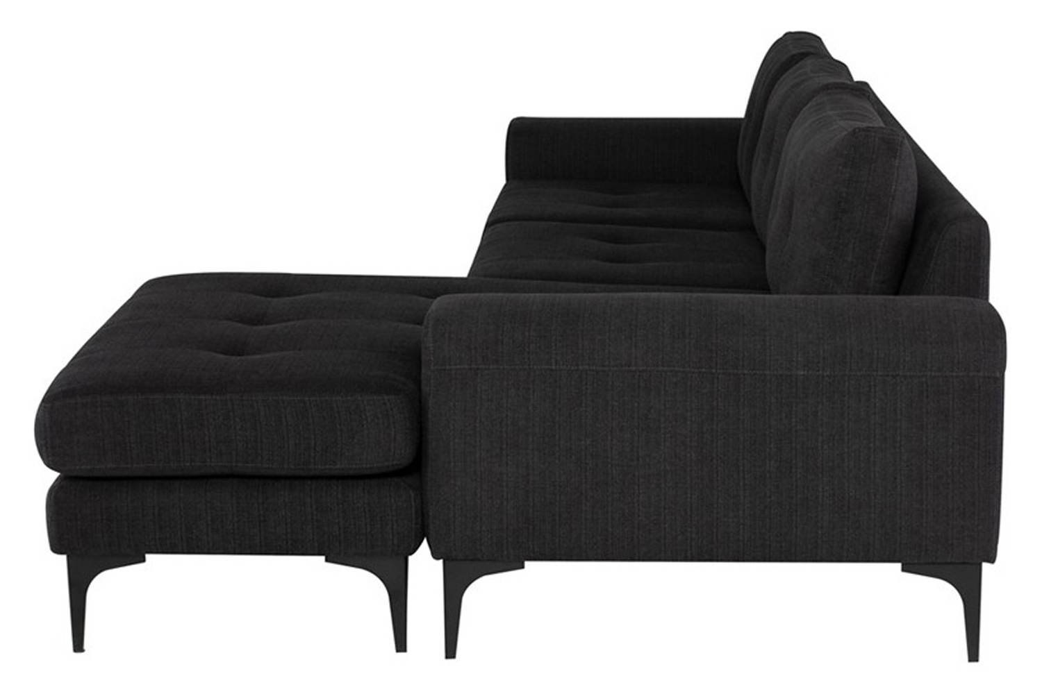 Nuevo™ Colyn Sectional - Coal Fabric Seat, Matte Black Steel Legs, Right Chaise