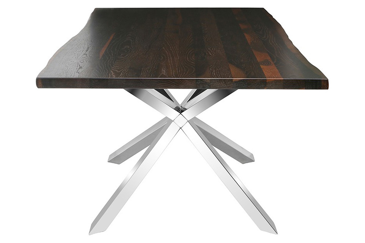 Nuevo™ Couture Dining Table - Seared Oak Top, Polished Stainless Base, L112'' x W44'' x H29,5''