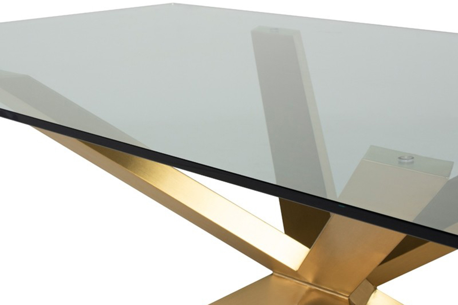 Nuevo™ Couture Dining Table - Clear Tempered Glass Top, Brushed Gold Base, L94,5'' x W44'' x H29,8''