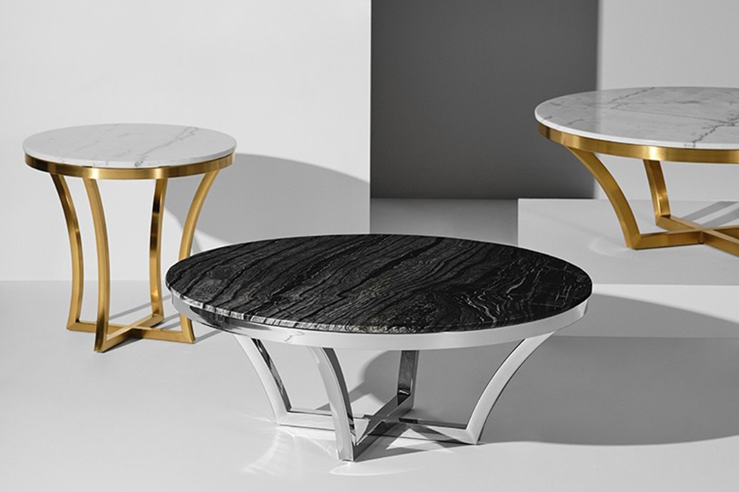 Nuevo™ Aurora Side Table - White, Brushed Gold Base