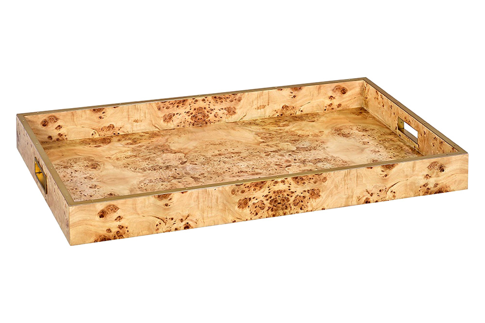 Oliver Large Serving Tray - Clear/Mappa Burl Veneer