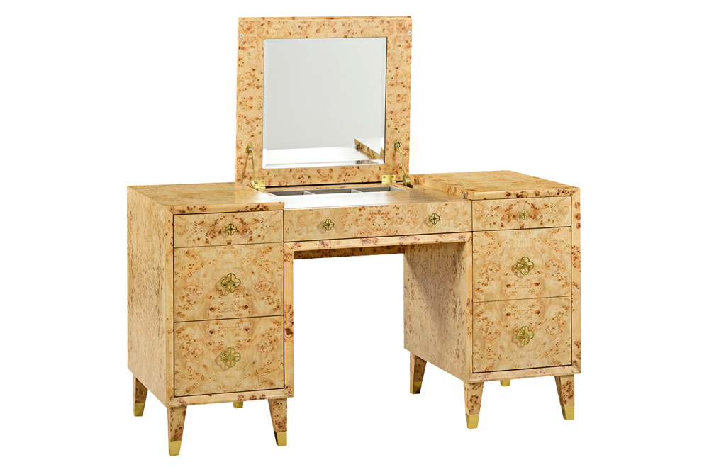 Oliver Roland Vanity Table - Clear/Mappa Burl Veneer