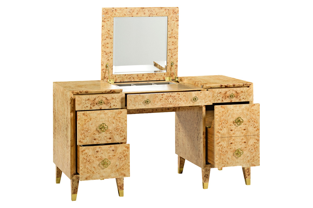 Oliver Roland Vanity Table - Clear/Mappa Burl Veneer