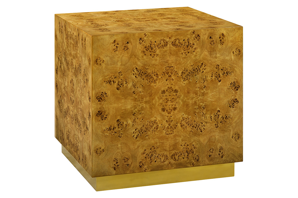 Oliver Cube Side Table - Honey/Mappa Burl Veneer