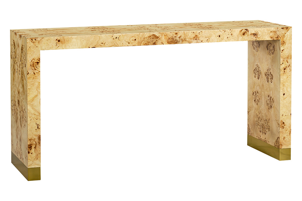 Oliver Anaheim Console Table - Clear/Mappa Burl Veneer