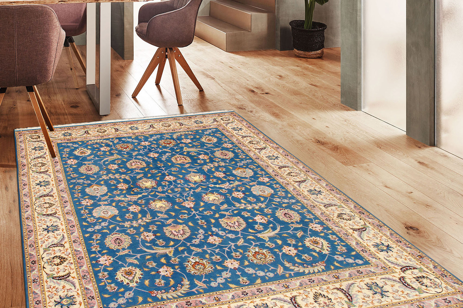 Pasargad - Tabriz Collection Hand-Knotted Silk and Wool Area Rug 79'' x 102'' (025888)