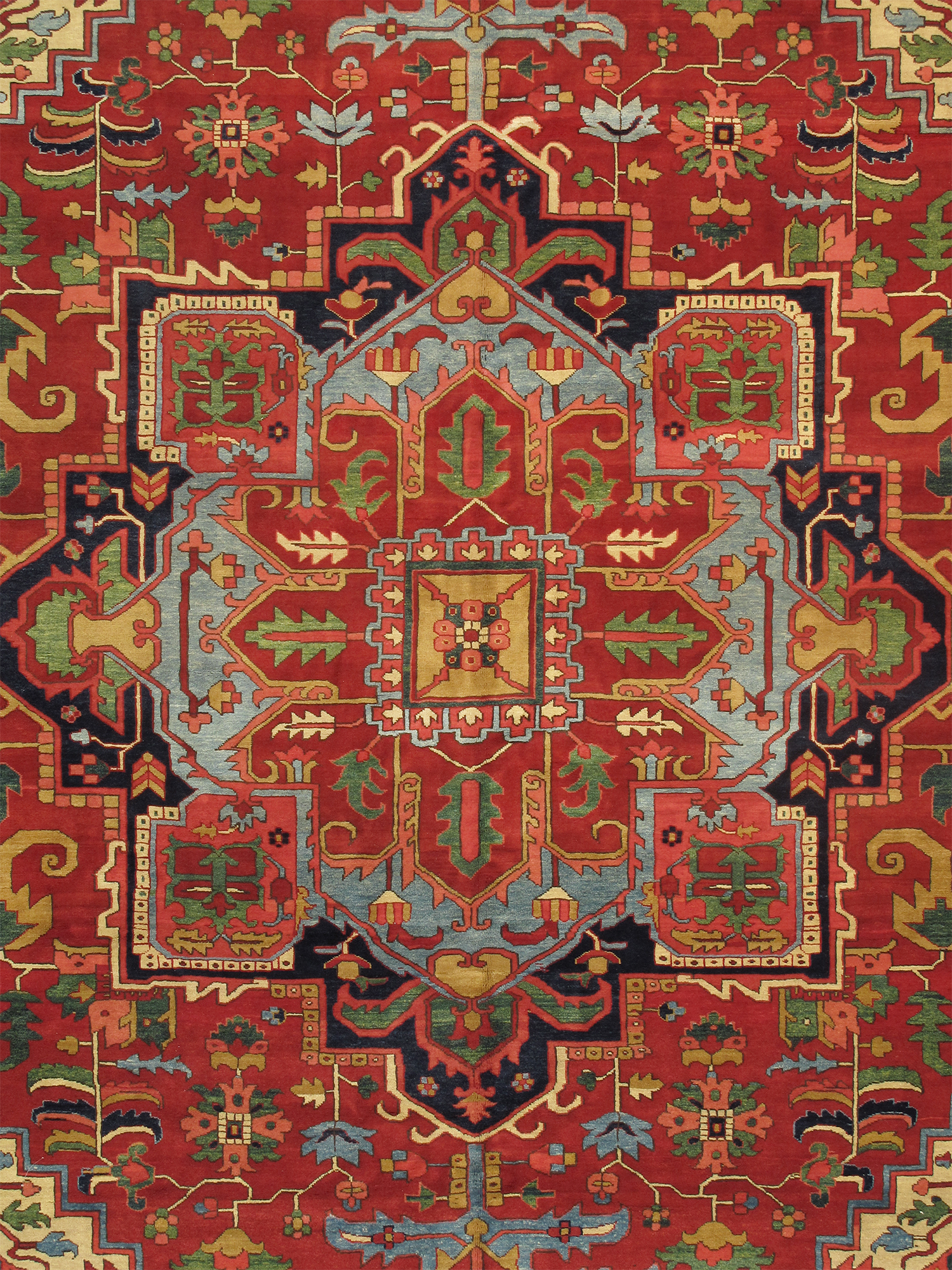 Pasargad Azerbaijan Collection Hand-Knotted Lamb's Wool Area Rug - Red/Navy, 149" x 220" (032023)