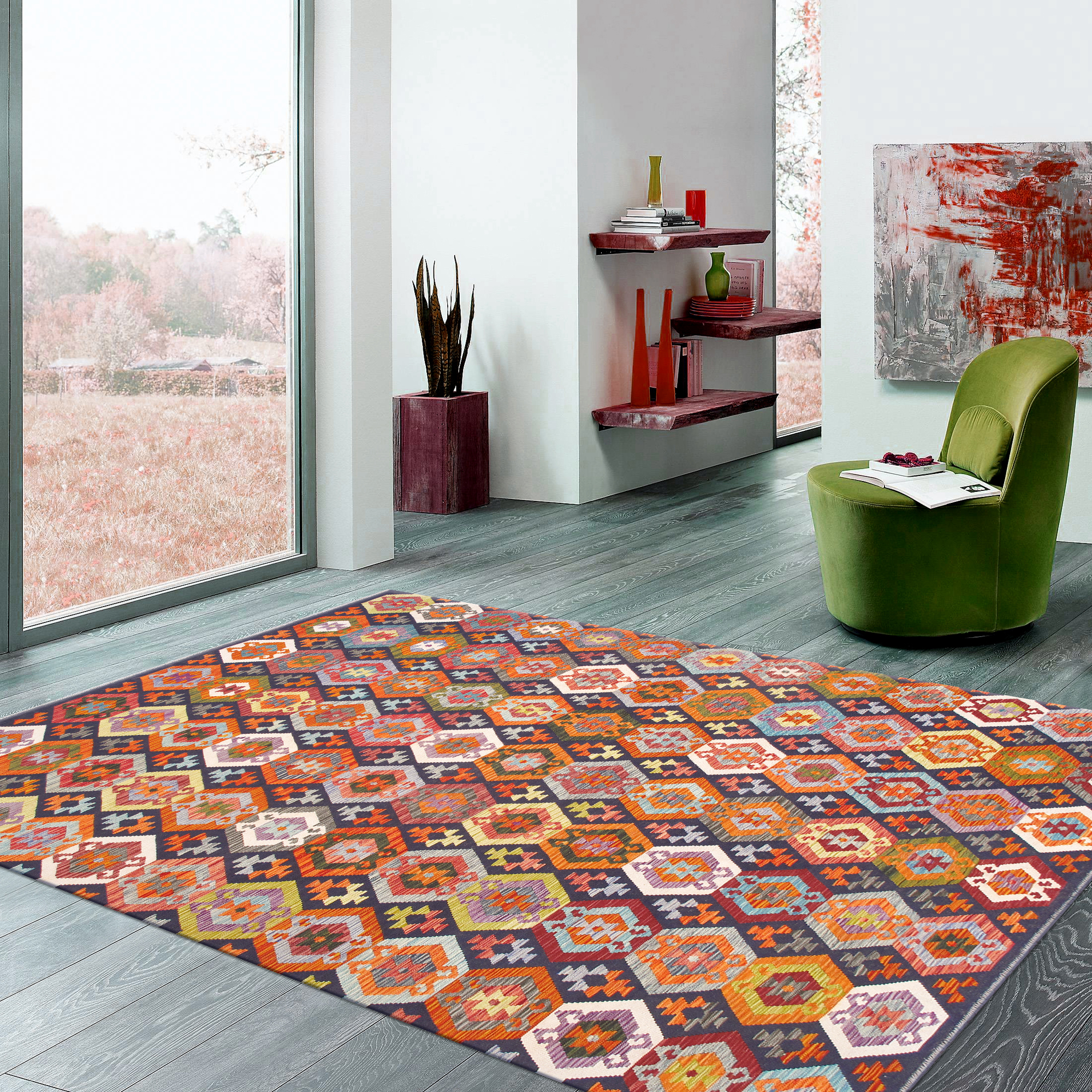 Pasargad - Kilim Collection Flatweave Wool Area Rug in Multi, 102" x 135" (990247 8.06x11)