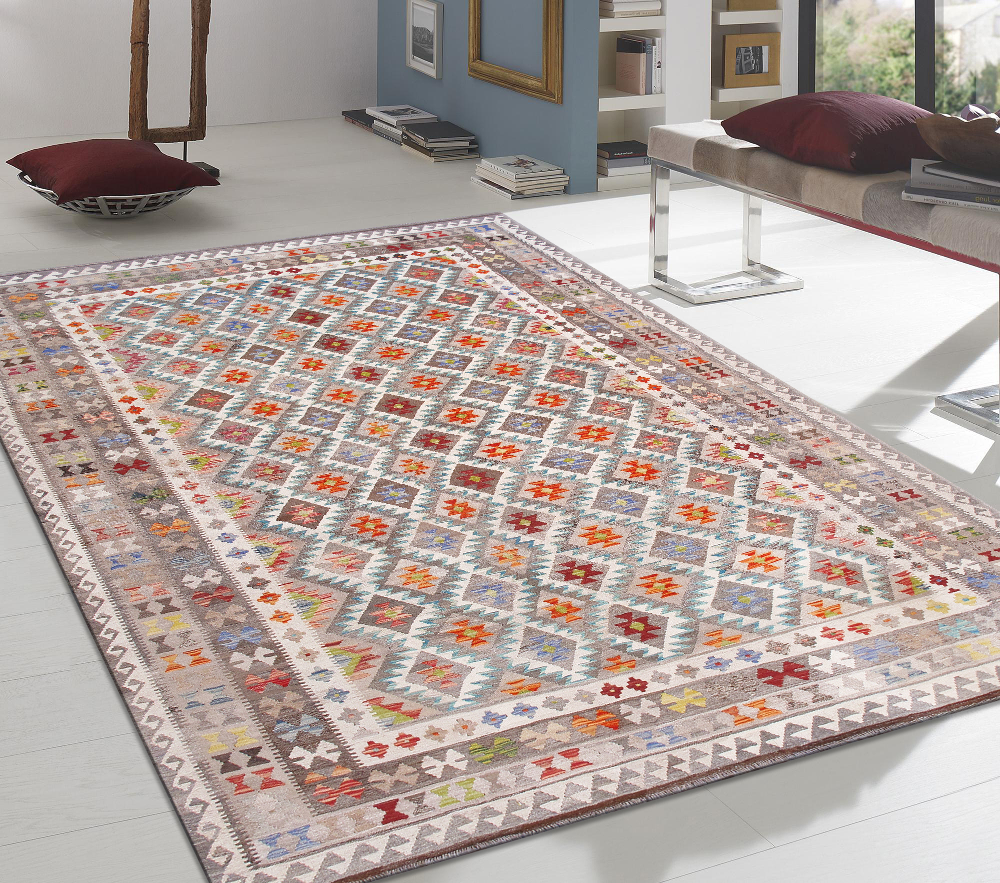 Pasargad - Kilim Collection Flatweave Wool Area Rug in Multi, 100" x 136" (990254 8x11)