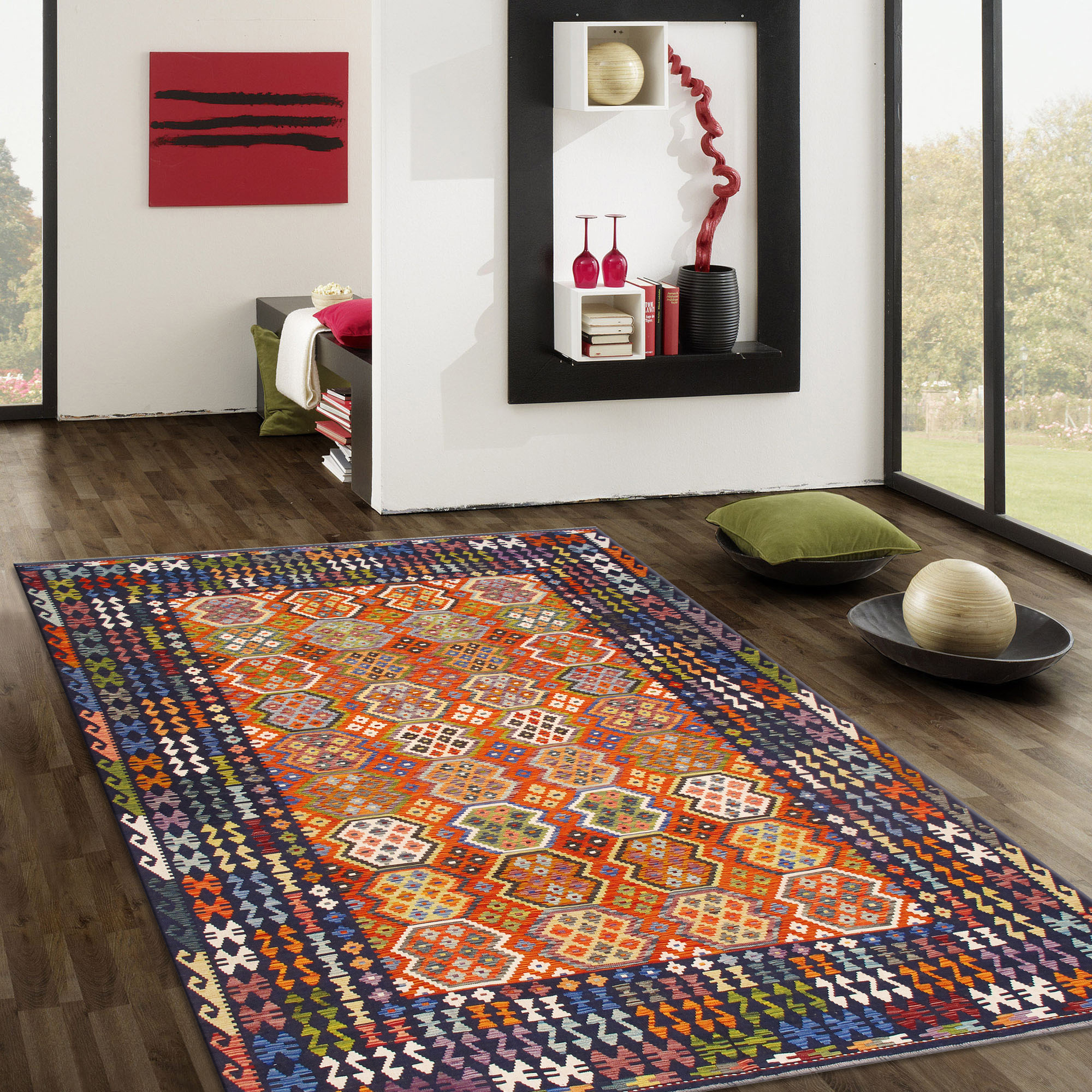 Pasargad - Kilim Collection Flatweave Wool Area Rug in Multi, 100" x 143" (990259 8x11)