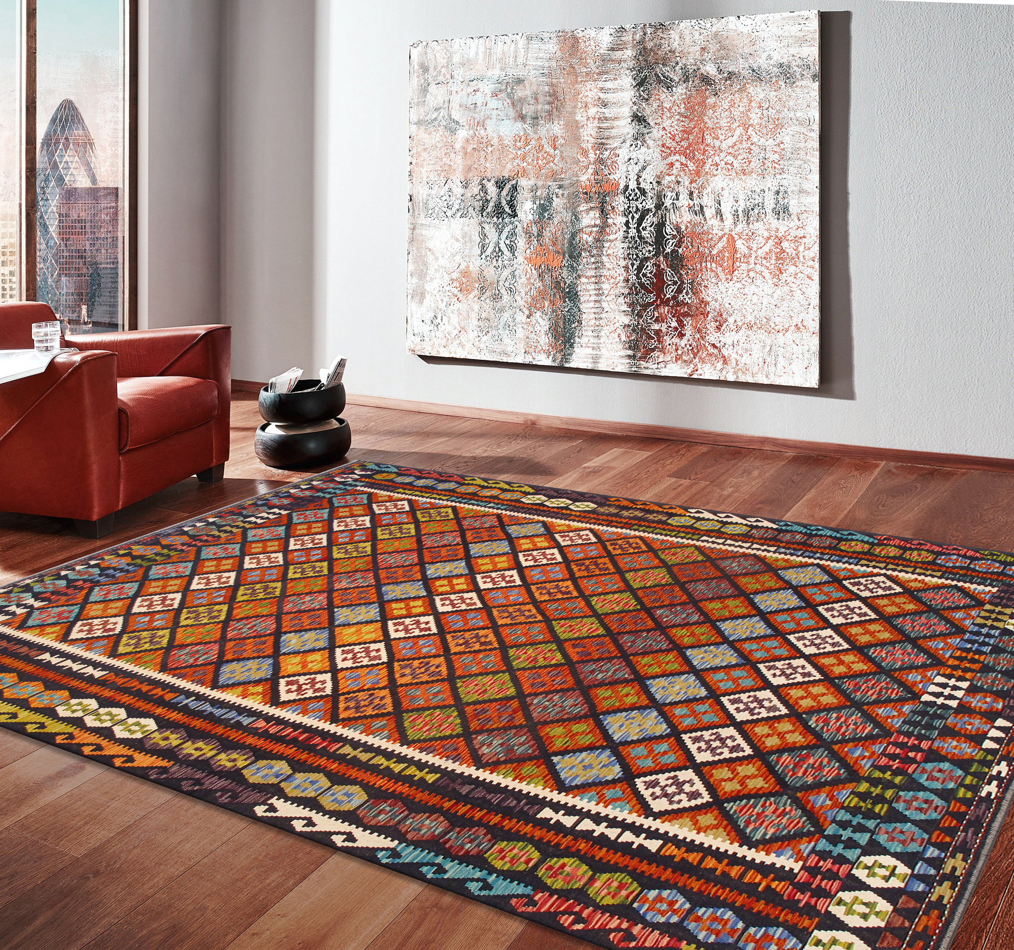 Pasargad - Kilim Collection Flatweave Wool Area Rug in Multi, 102" x 136" (990261 8.06x11.06)