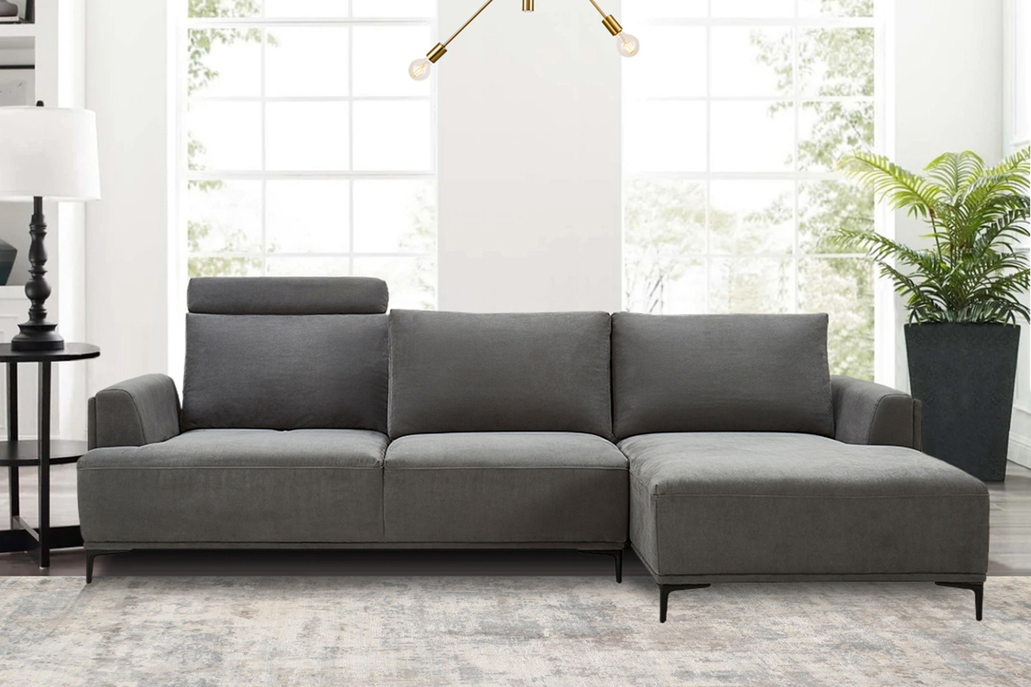 Pasargad Modern Lucca Sectional Sofa with Push Back Functional, Left Facing Chaise Gray Color