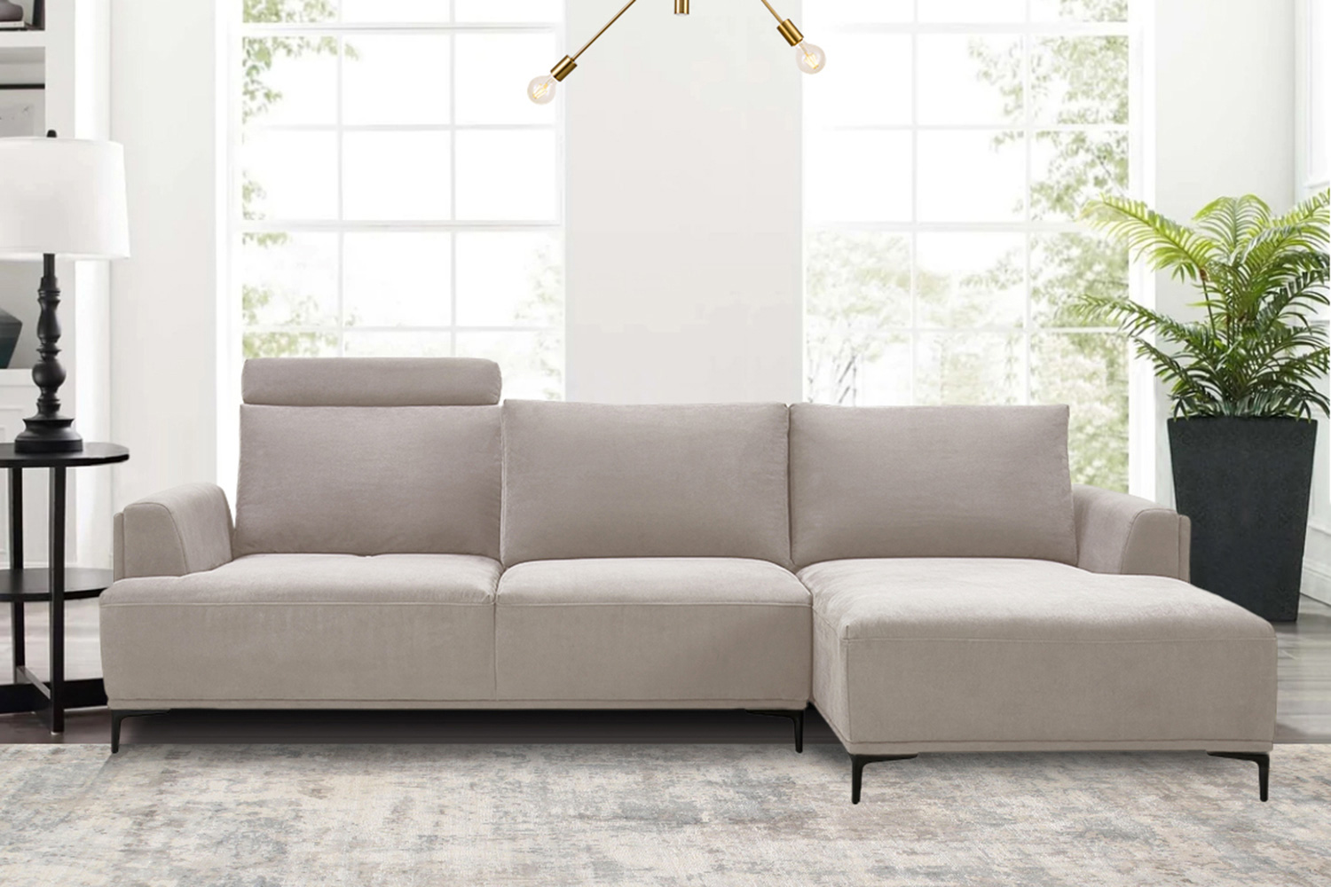 Pasargad Modern Lucca Sectional Sofa with Push Back Functional, Left Facing Chaise Beige Color