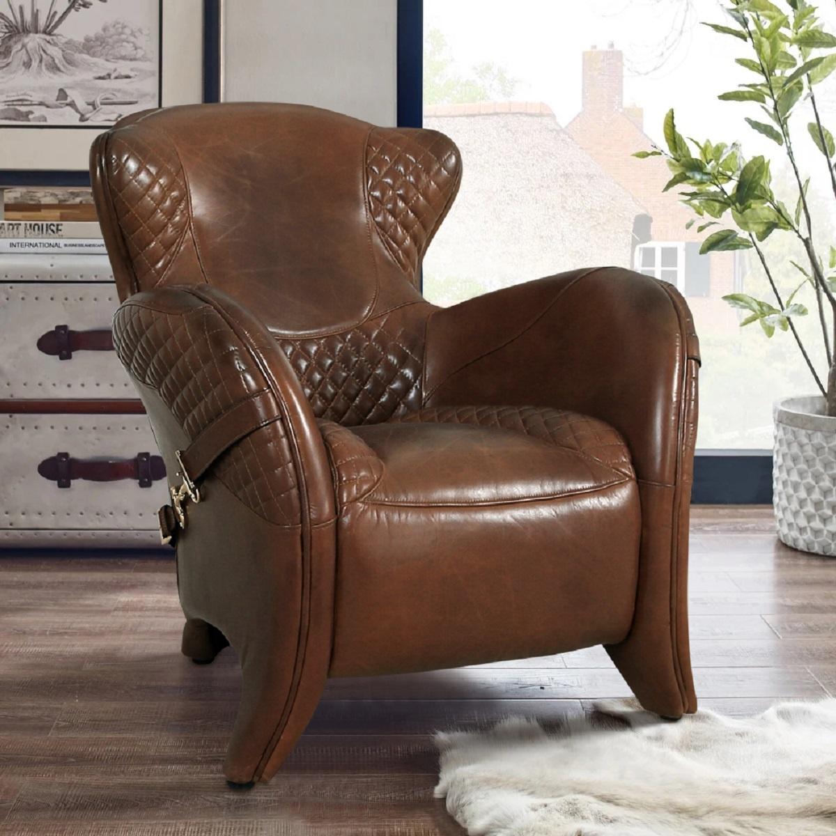 Pasargad - Aspen Wing Chair in Brown, Leather