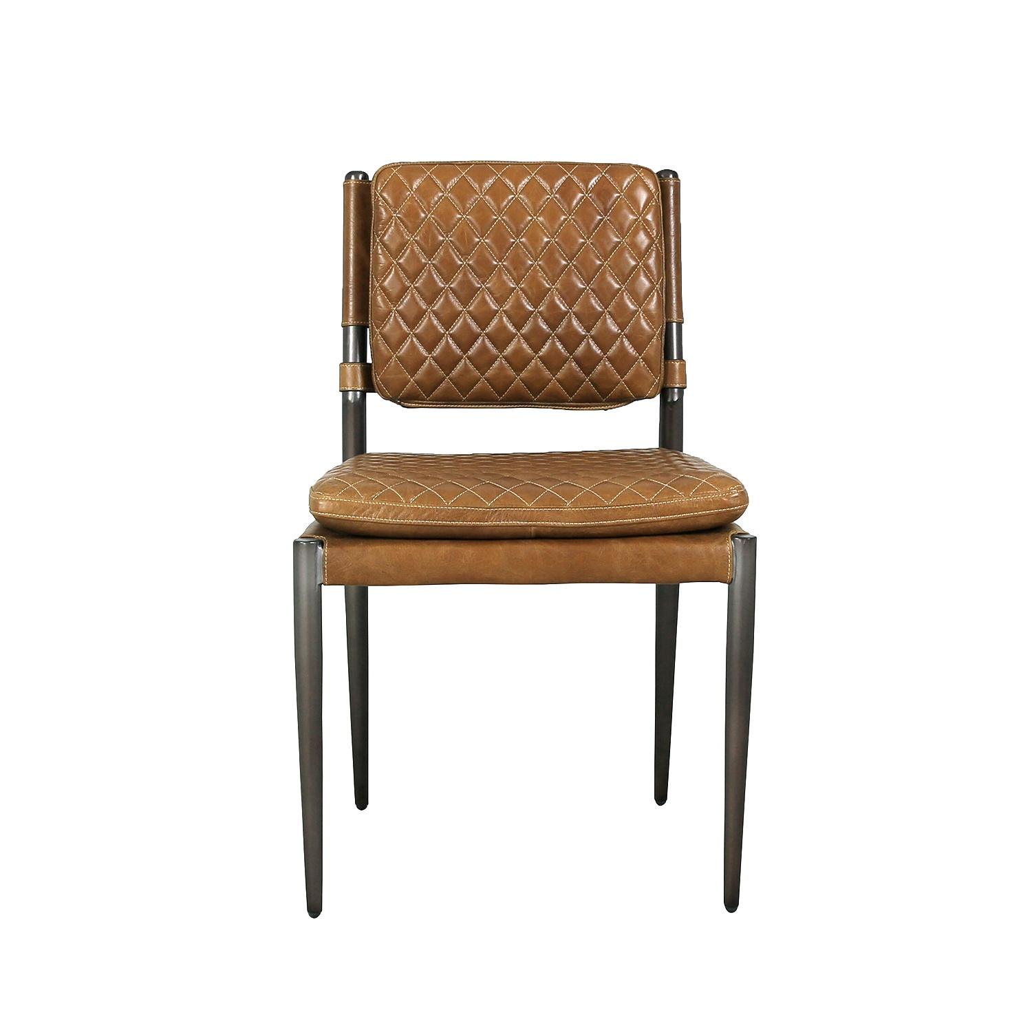 Pasargad - Capri Accent Chair with Metal Legs in Brown, Leather