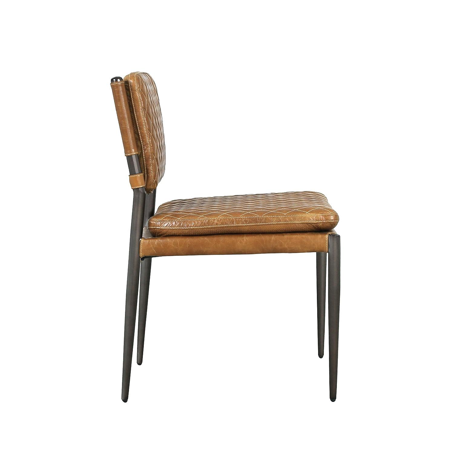 Pasargad - Capri Accent Chair with Metal Legs in Brown, Leather