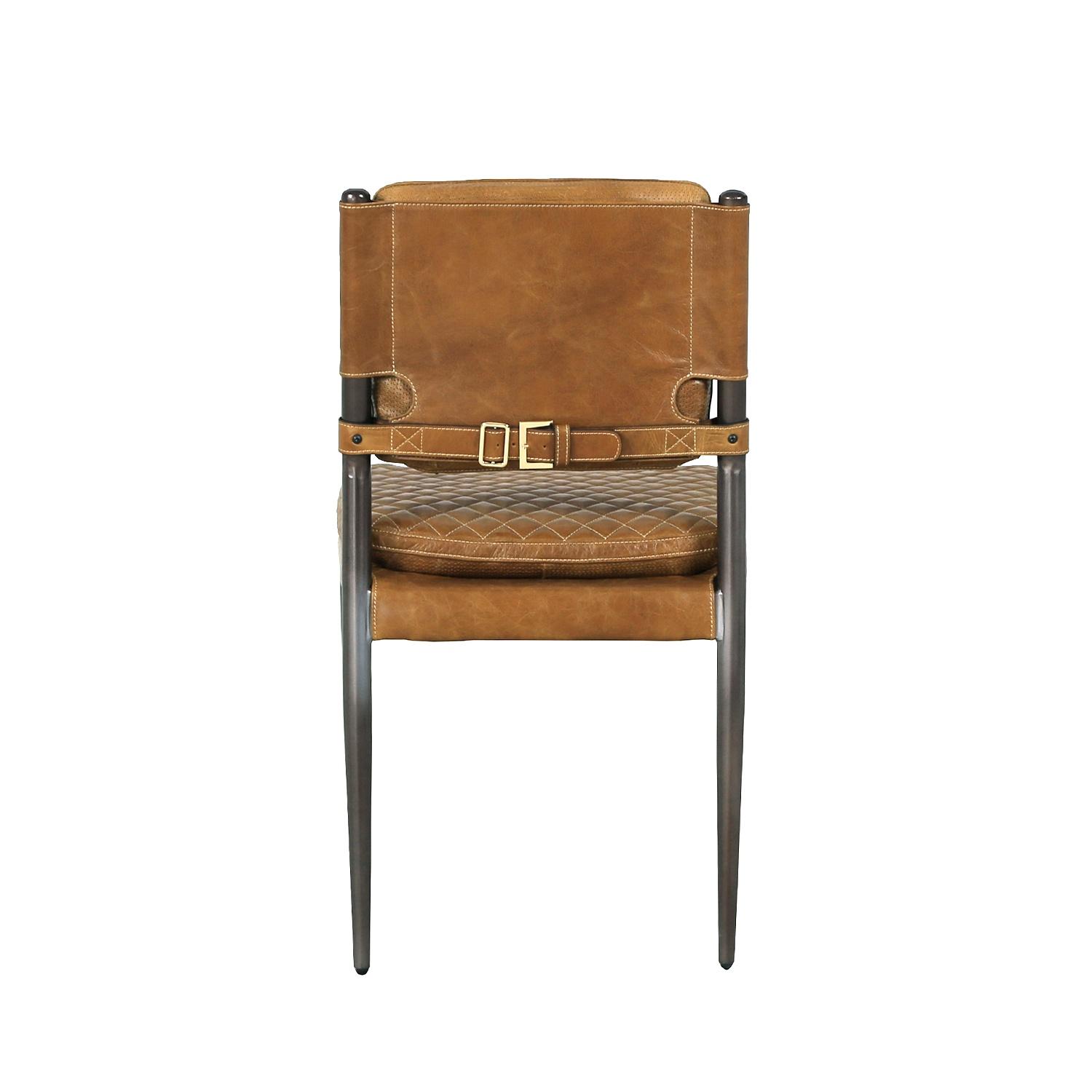 Pasargad - Capri Accent Chair with Metal Legs in Brown, Leather