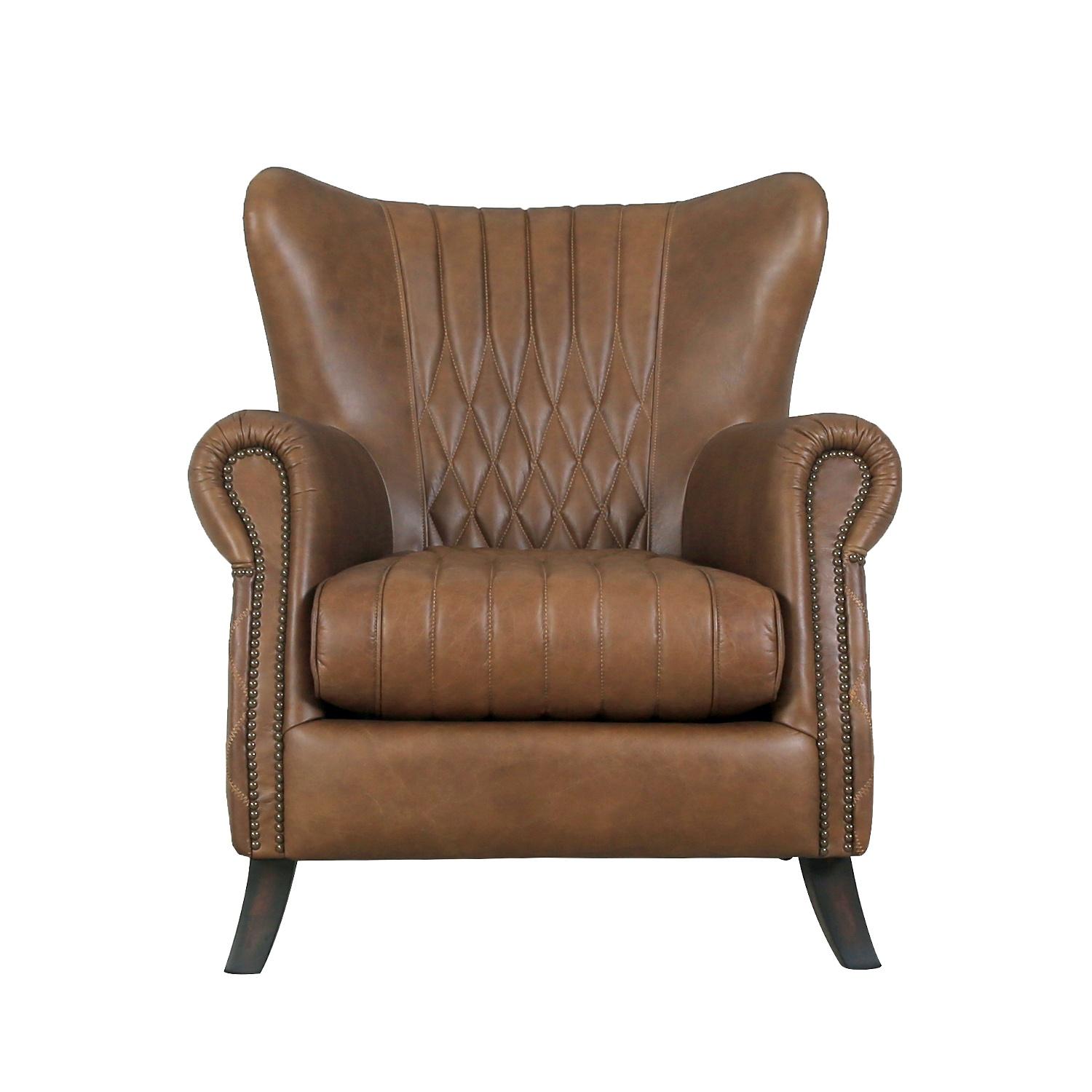 Pasargad - Harrison Upholstered Wing Chair in Brown, Leather