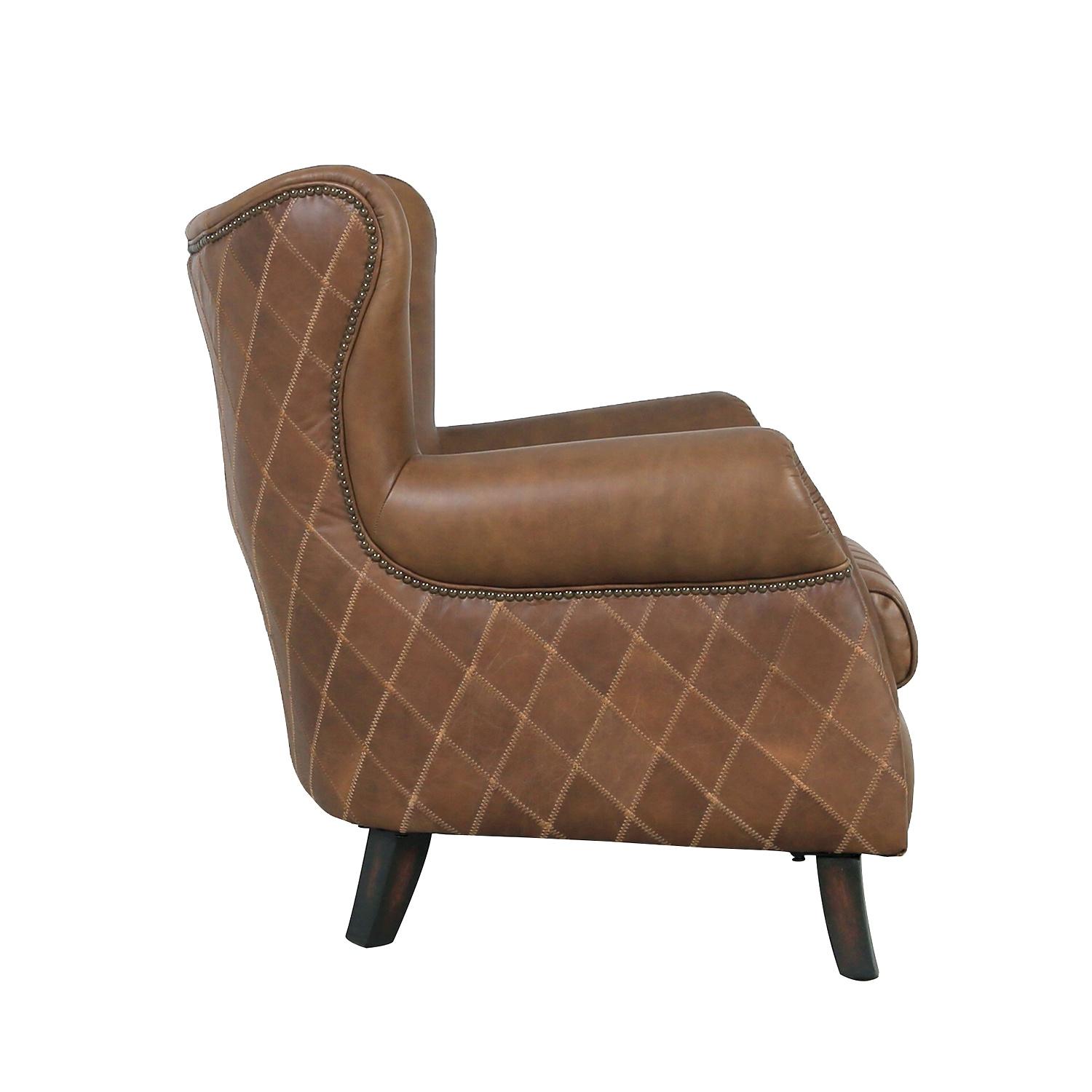 Pasargad - Harrison Upholstered Wing Chair in Brown, Leather