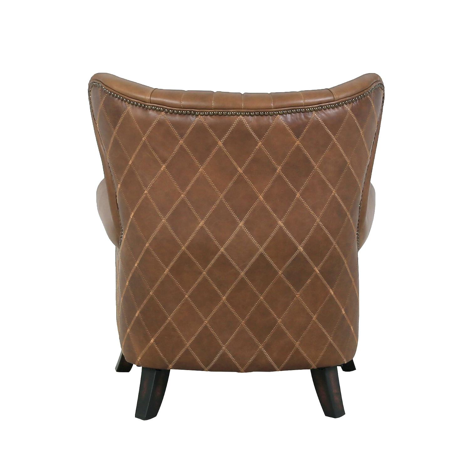 Pasargad - Harrison Upholstered Wing Chair in Brown, Leather