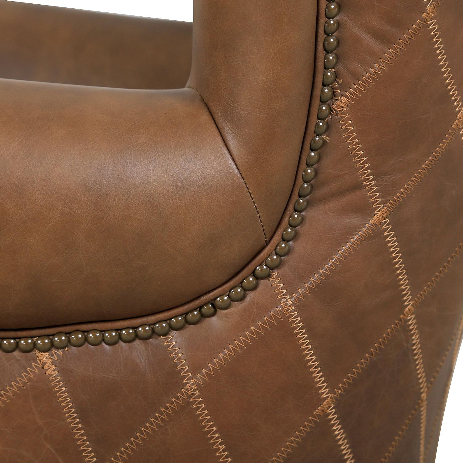 Pasargad - Harrison Upholstered Wing Chair in Brown, Leather