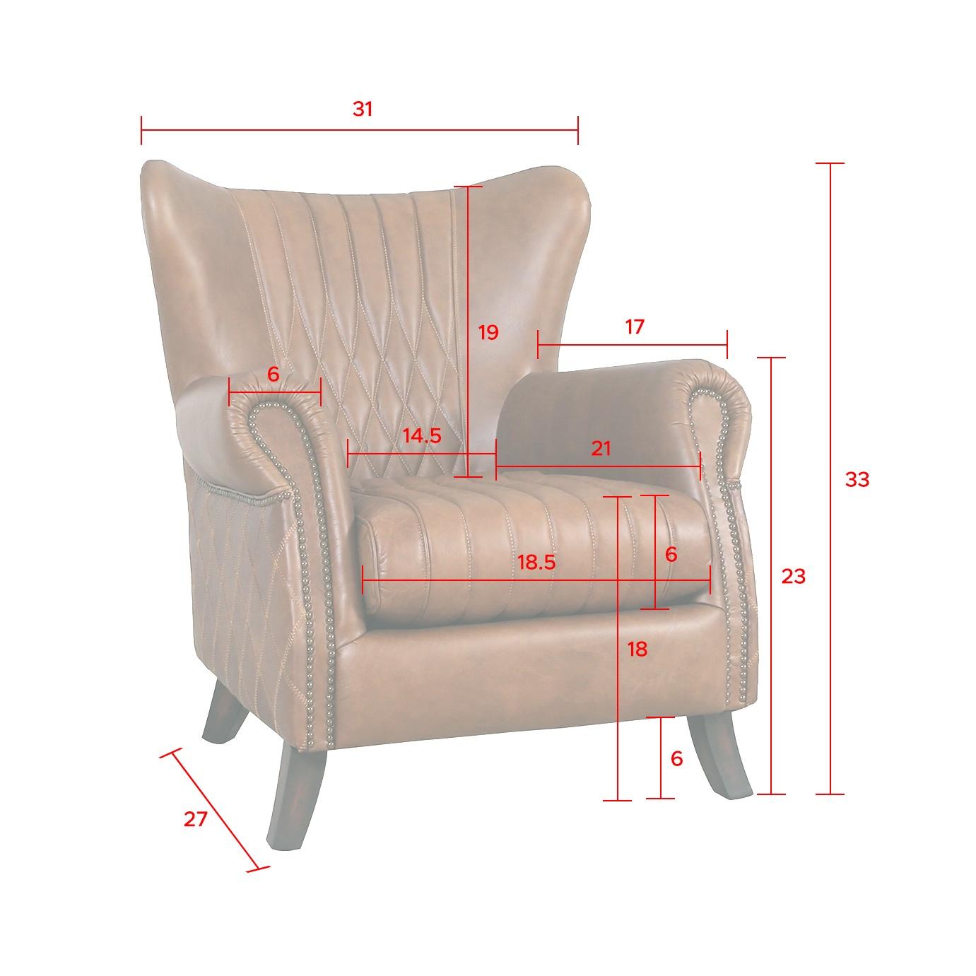 Pasargad - Harrison Upholstered Wing Chair in Brown, Leather