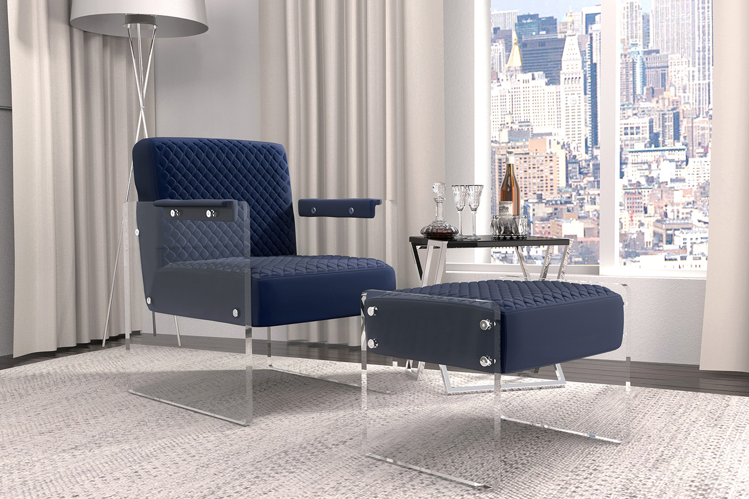 Pasargad™ Tribecca Collection Acrylic and Velvet Accentchair