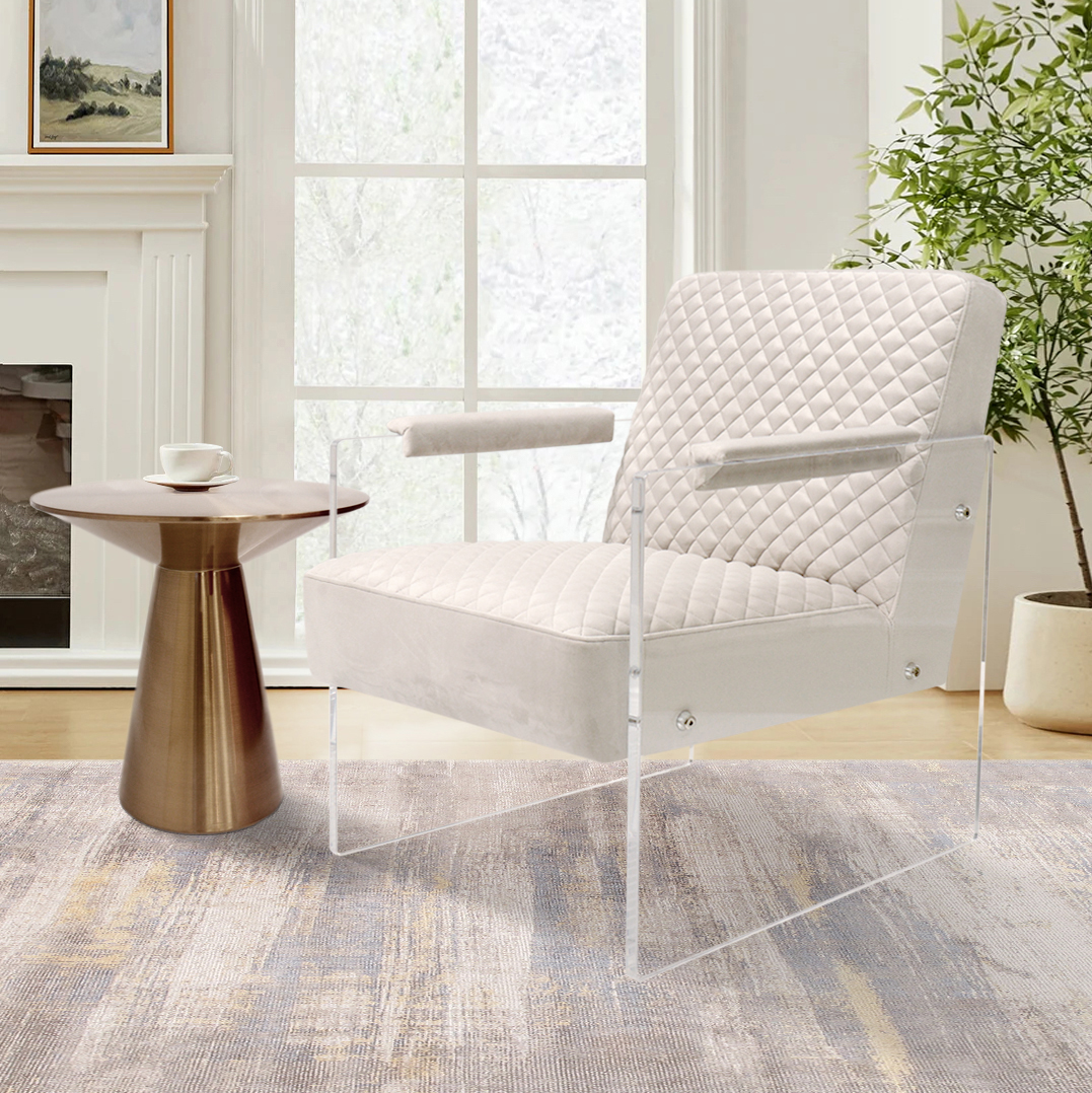 Pasargad™ Tribecca Accent Chair - Ivory/Clear, Acrylic/Velvet