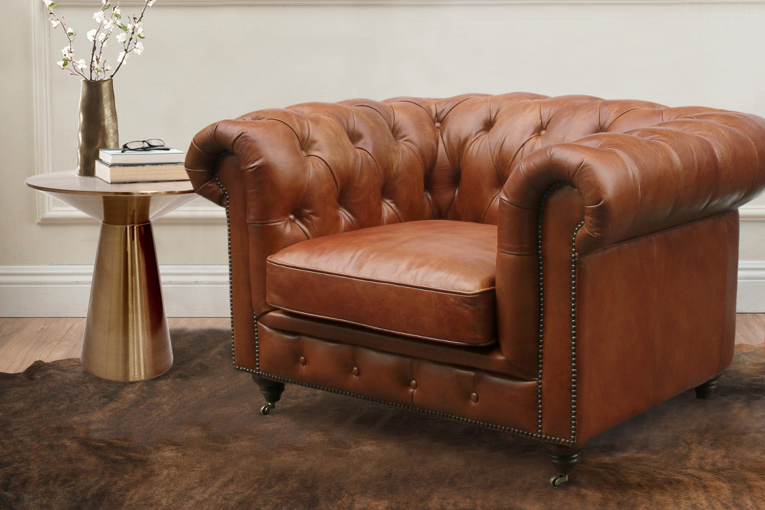 Pasargad - Genuine Leather Chester Bay Tufted Chair