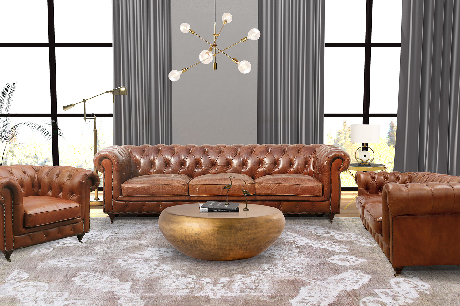 Pasargad - Genuine Leather Chester Bay Tufted Chair