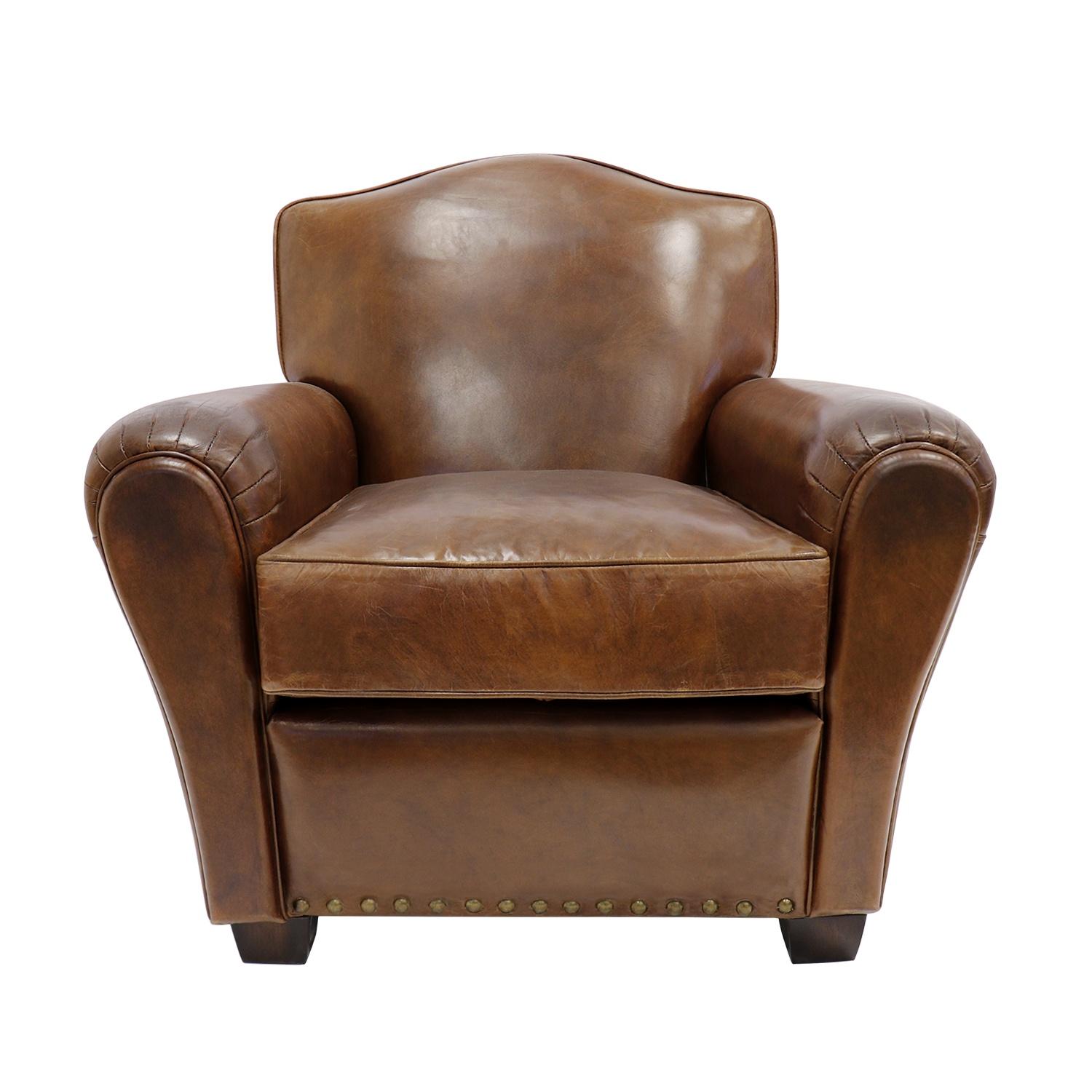 Pasargad - Palermo Upholstered Wing Chair in Brown, Leather