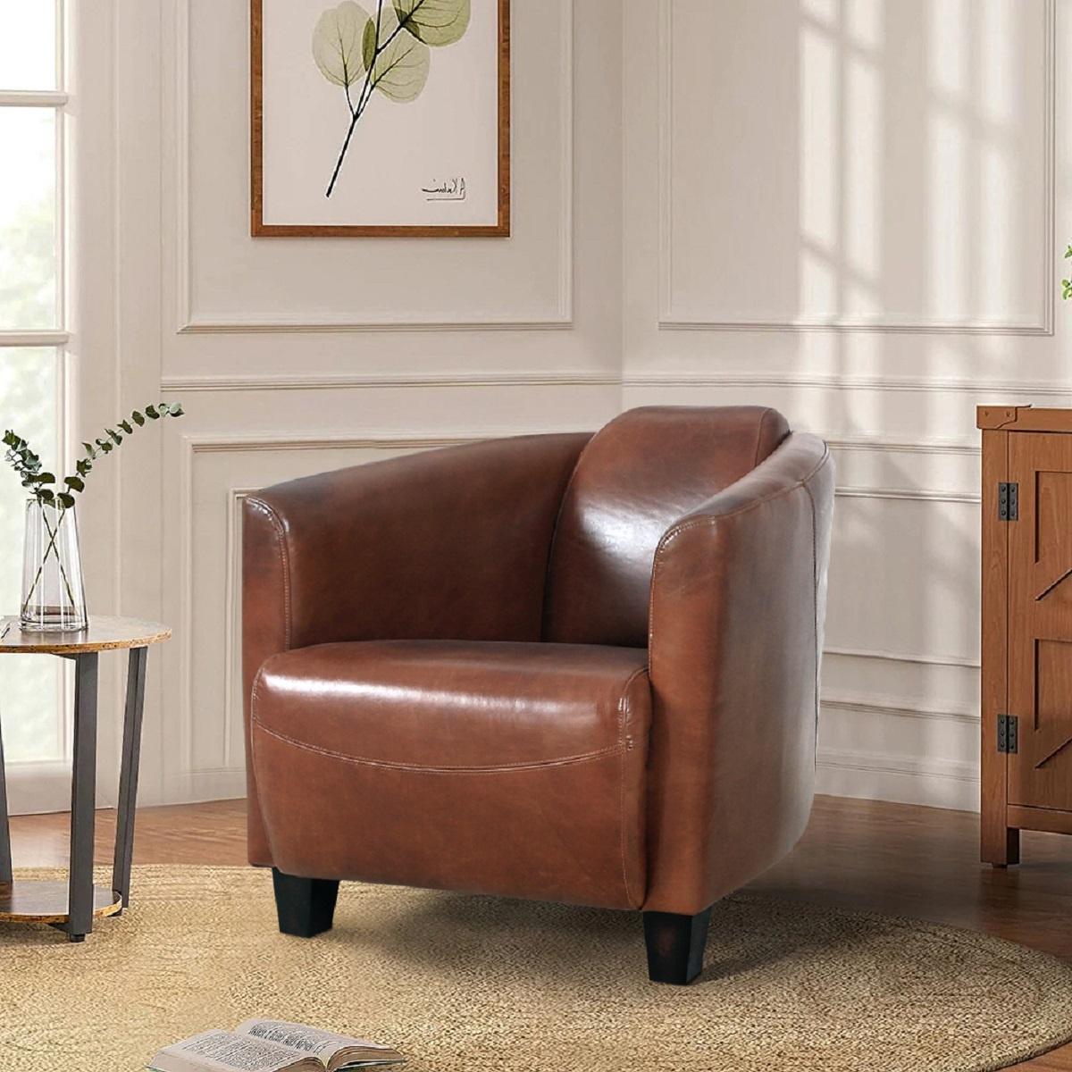 Pasargad - Madison Upholstered Armchair in Brown, Leather