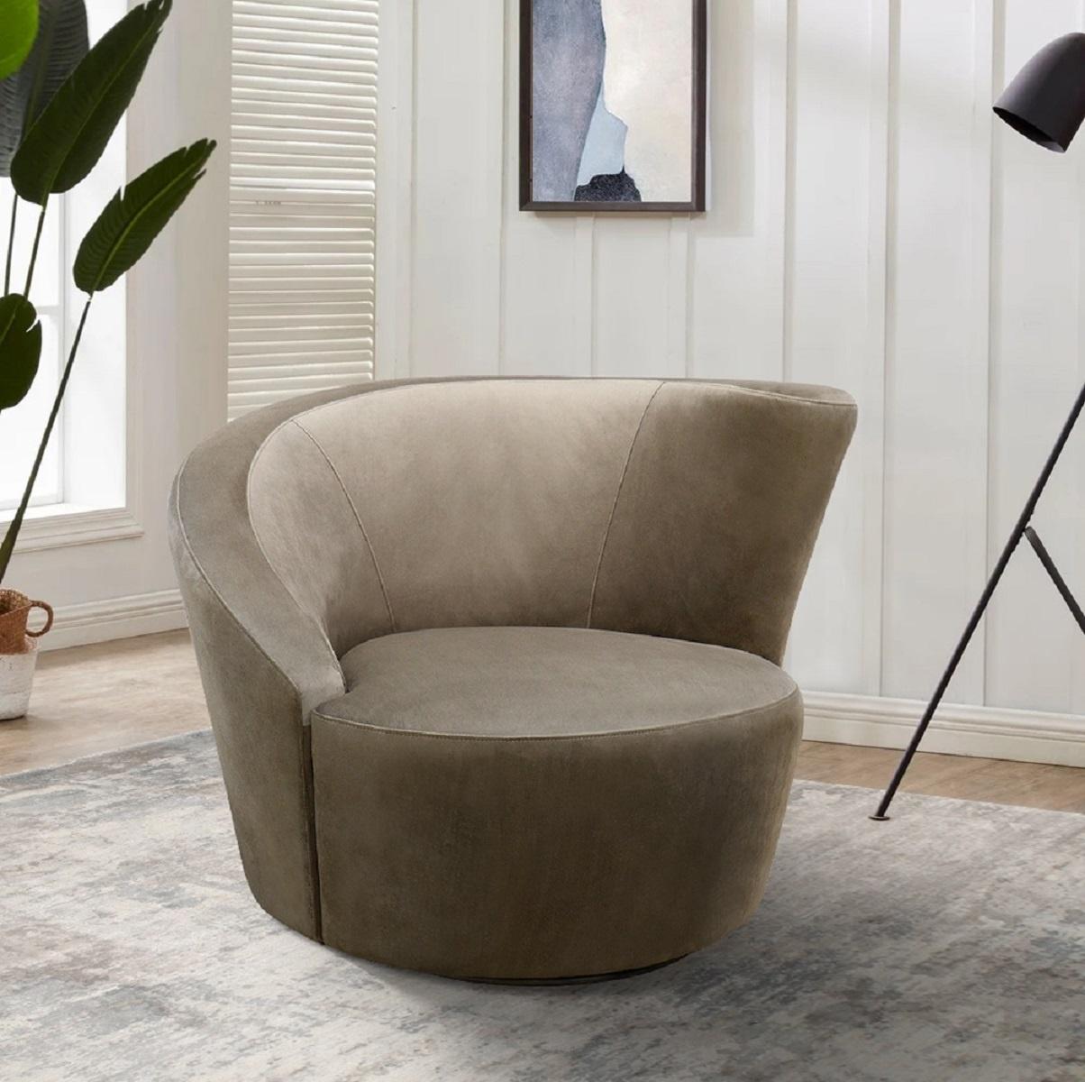 Pasargad - Cortina Crescent Barrel Chair in Mocha/Black, Velvet