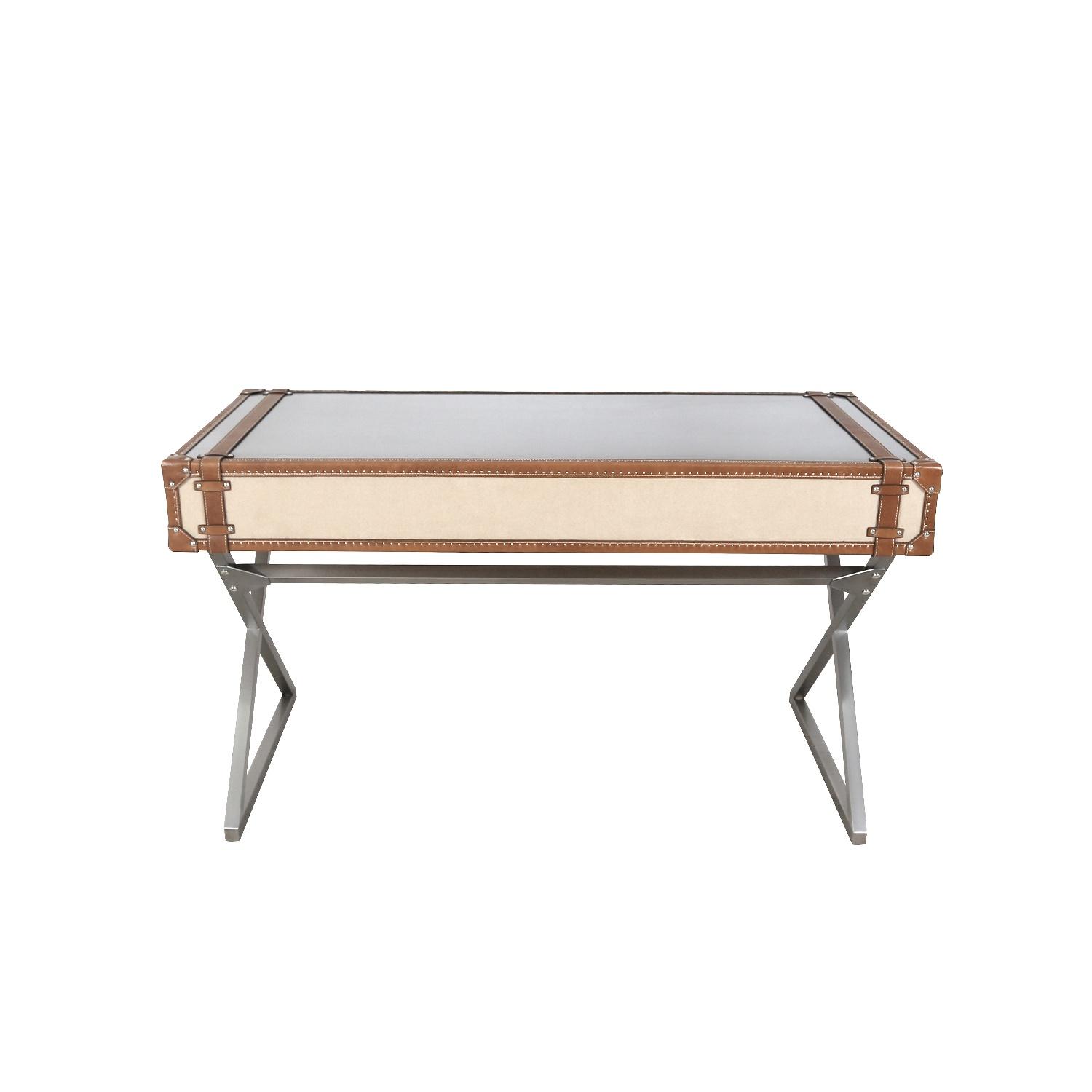 Pasargad - Brookline Desk in Brown/Silver, Stainless Steel/Genuine Leather