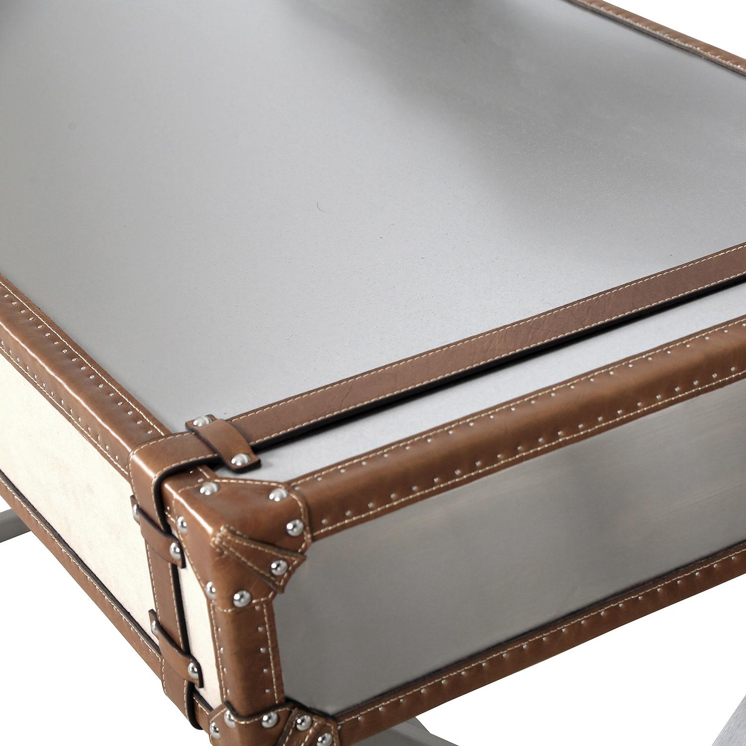 Pasargad - Brookline Desk in Brown/Silver, Stainless Steel/Genuine Leather