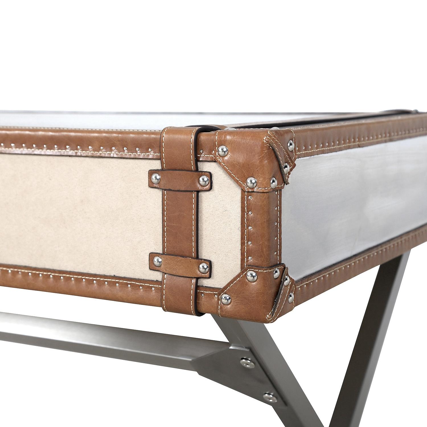 Pasargad - Brookline Desk in Brown/Silver, Stainless Steel/Genuine Leather