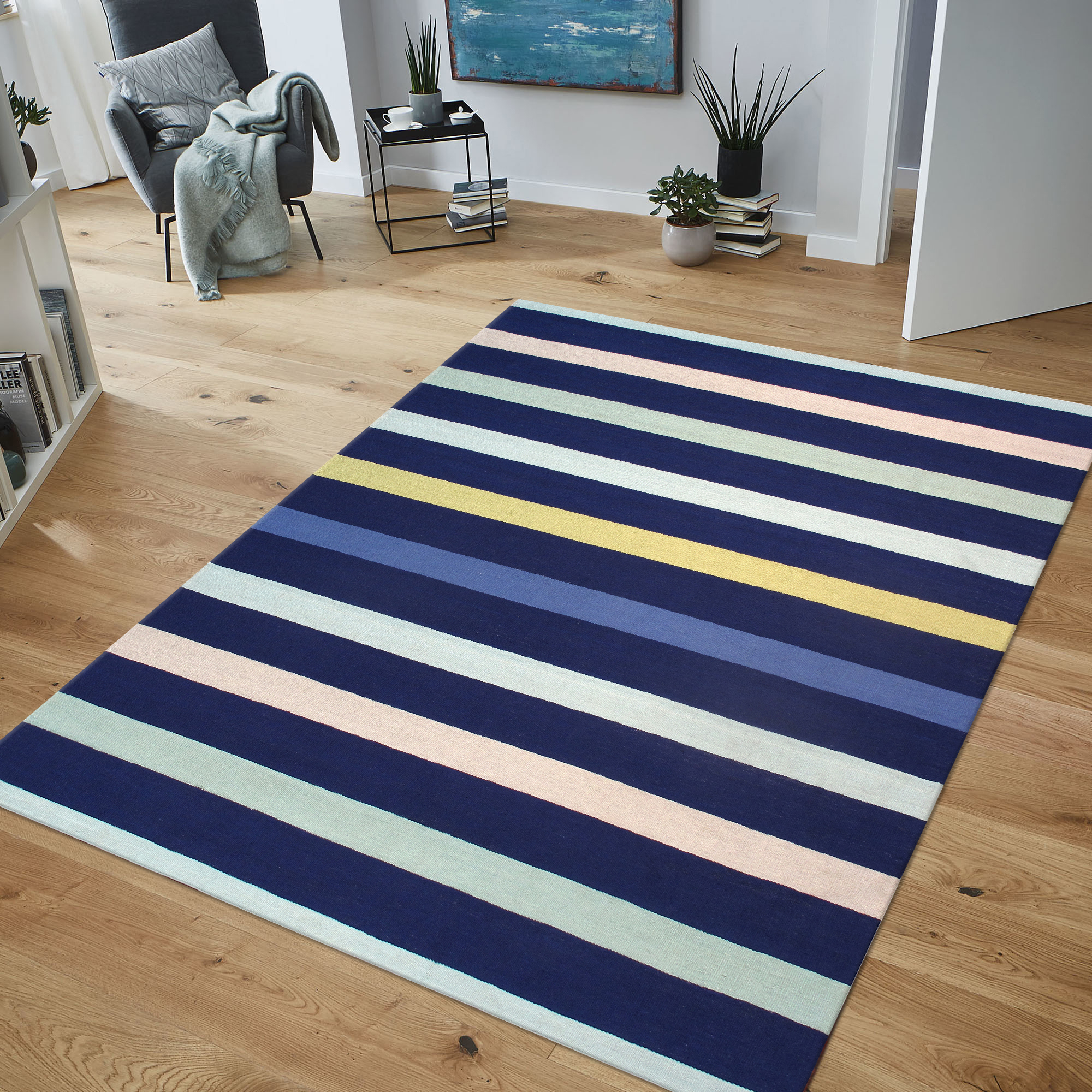 Pasargad Hampton Collection Flat Weave Polypropylene Area Rug - Blue/Multi, 117" x 165" (hmpt-02 10x14)