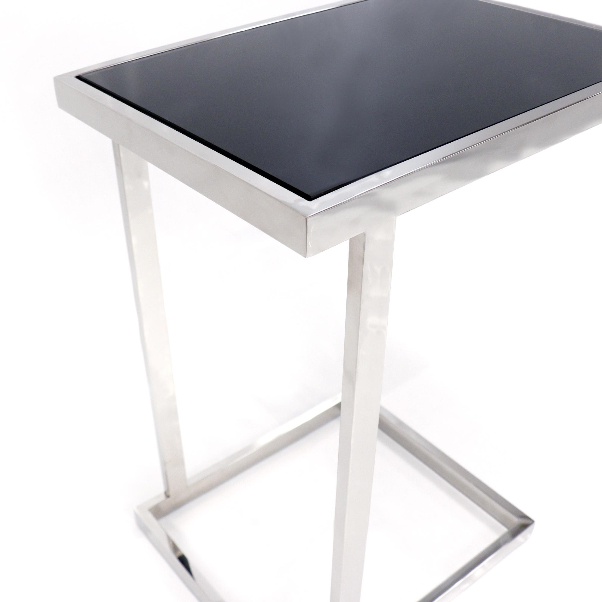 Pasargad Luxe Rectangular Base End Table - Black/Chrome, Glass/Steel