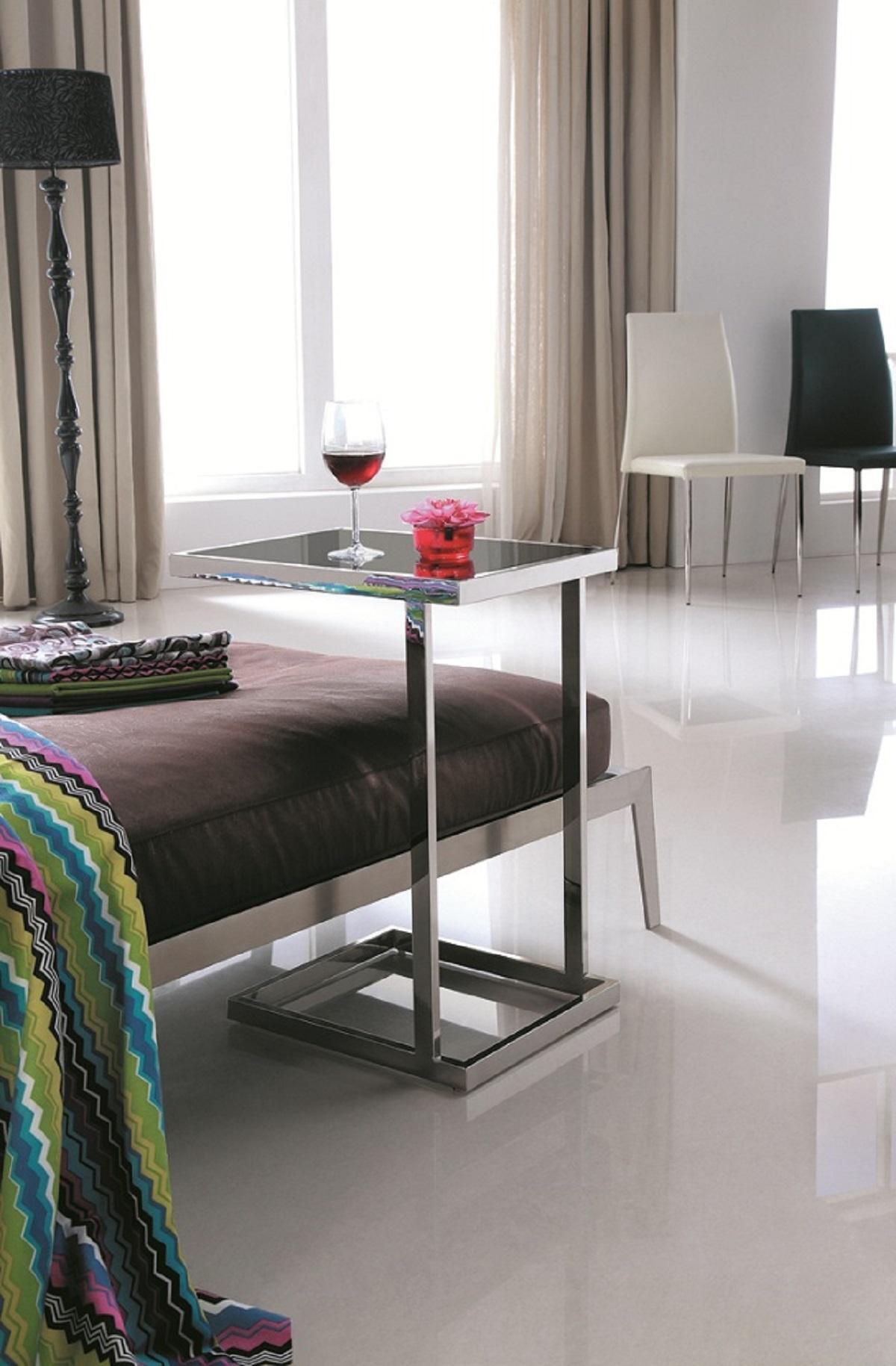 Pasargad Luxe Rectangular Base End Table - Black/Chrome, Glass/Steel