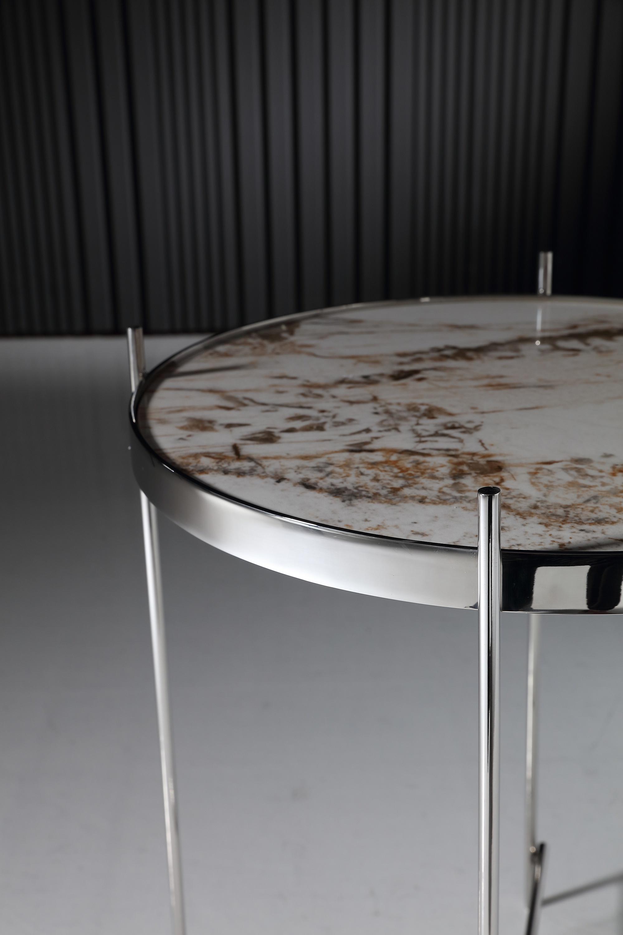 Pasargad - Luxe Round Side Table in Multi/Chrome, Glass/Steel