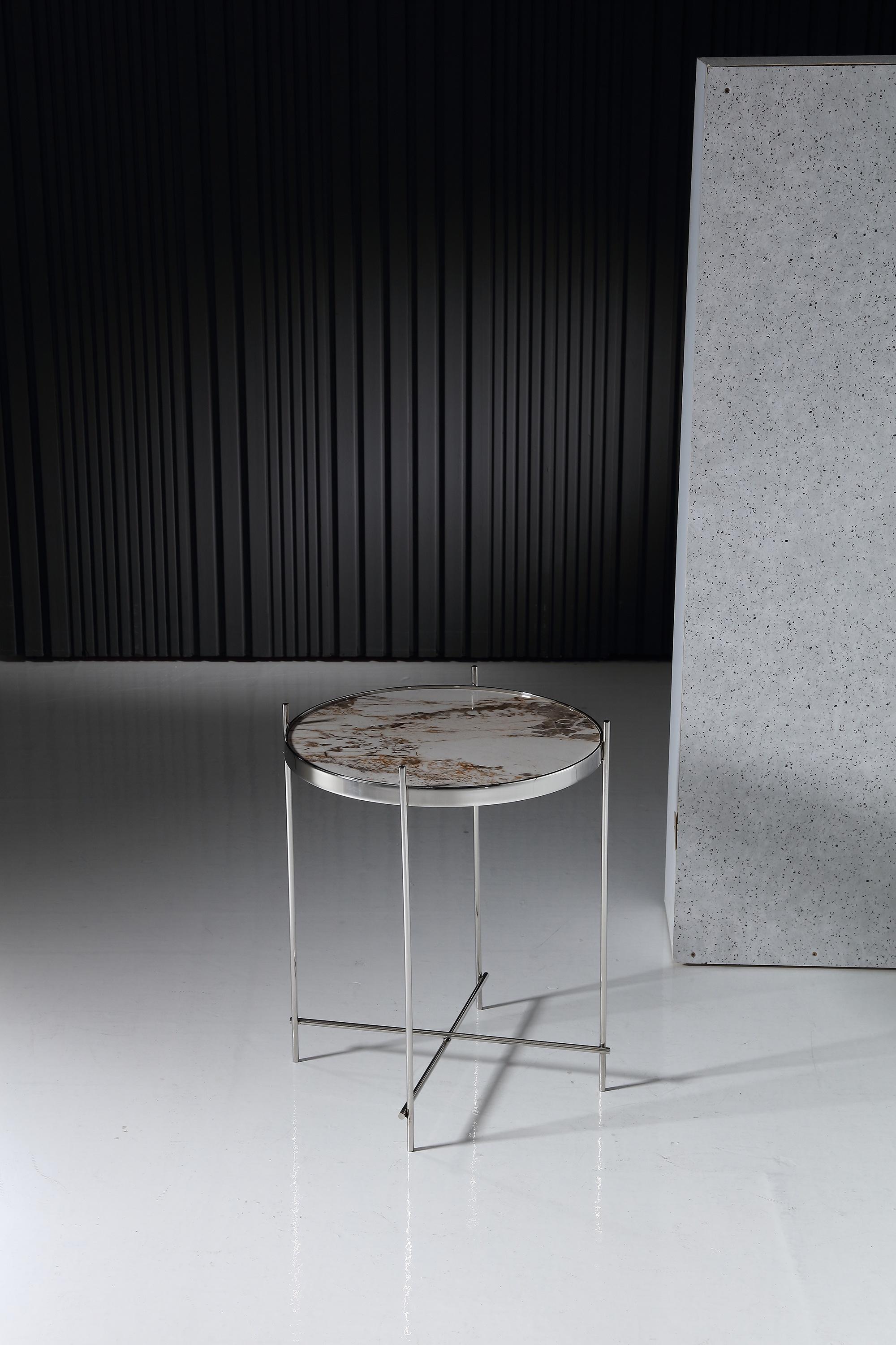 Pasargad - Luxe Round Side Table in Multi/Chrome, Glass/Steel