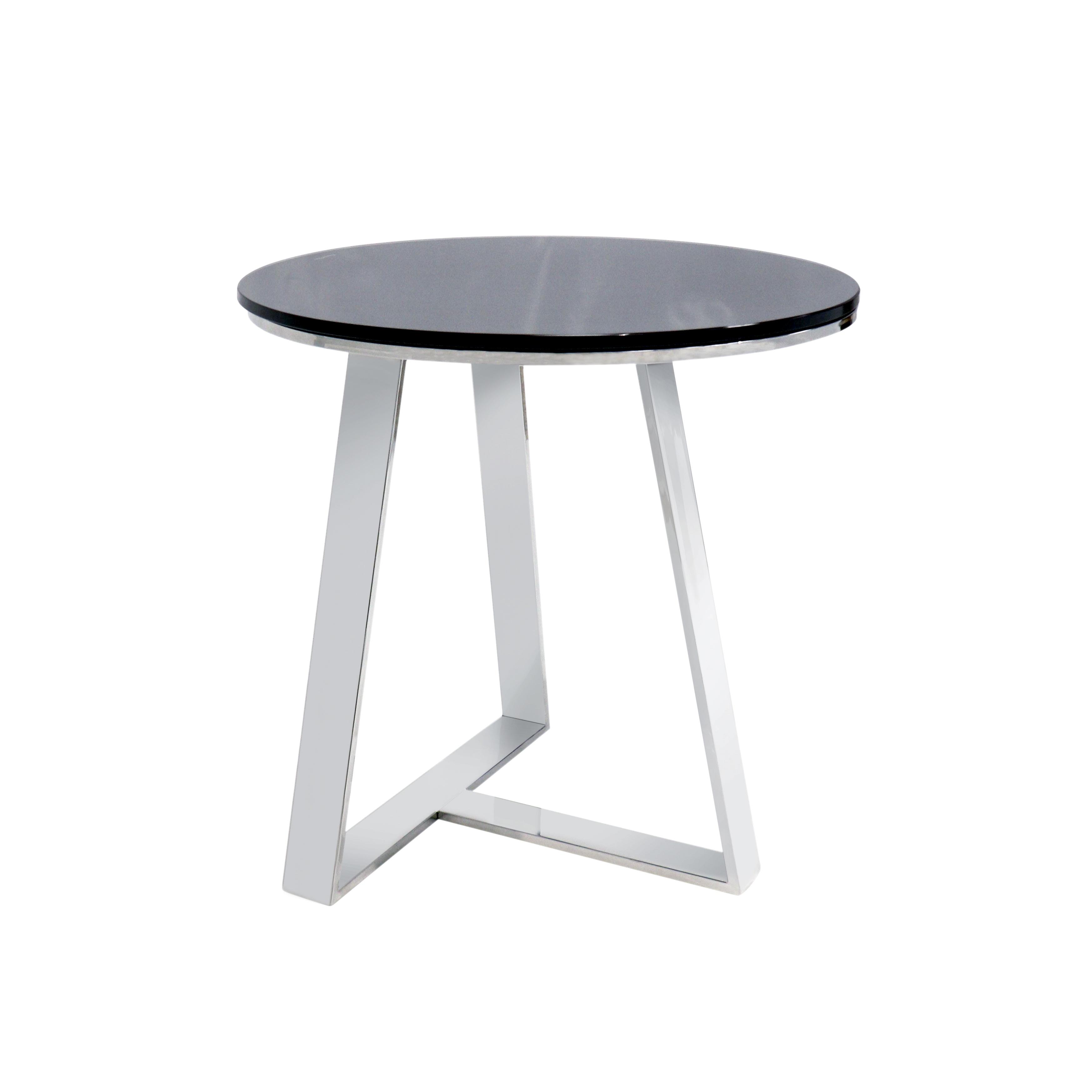 Pasargad Luxe Triangular Base End Table - Black/Chrome, Glass/Steel