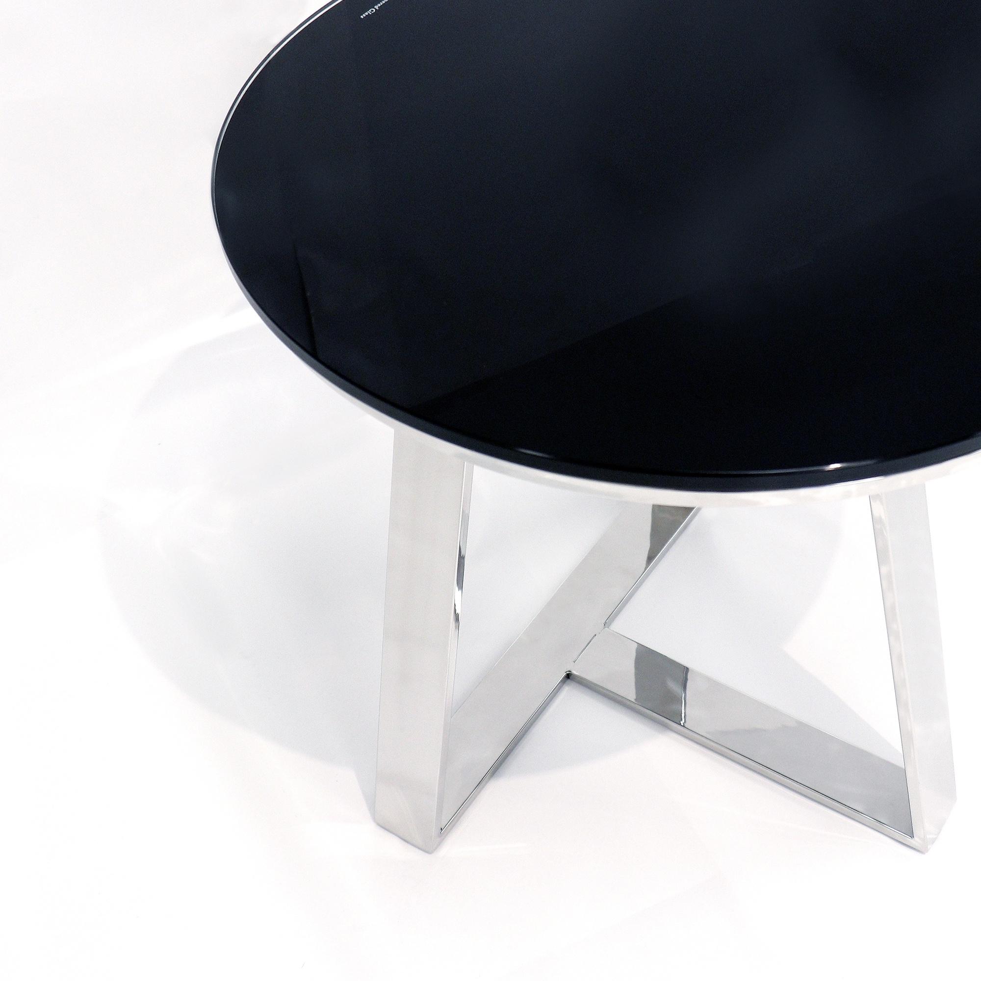 Pasargad Luxe Triangular Base End Table - Black/Chrome, Glass/Steel